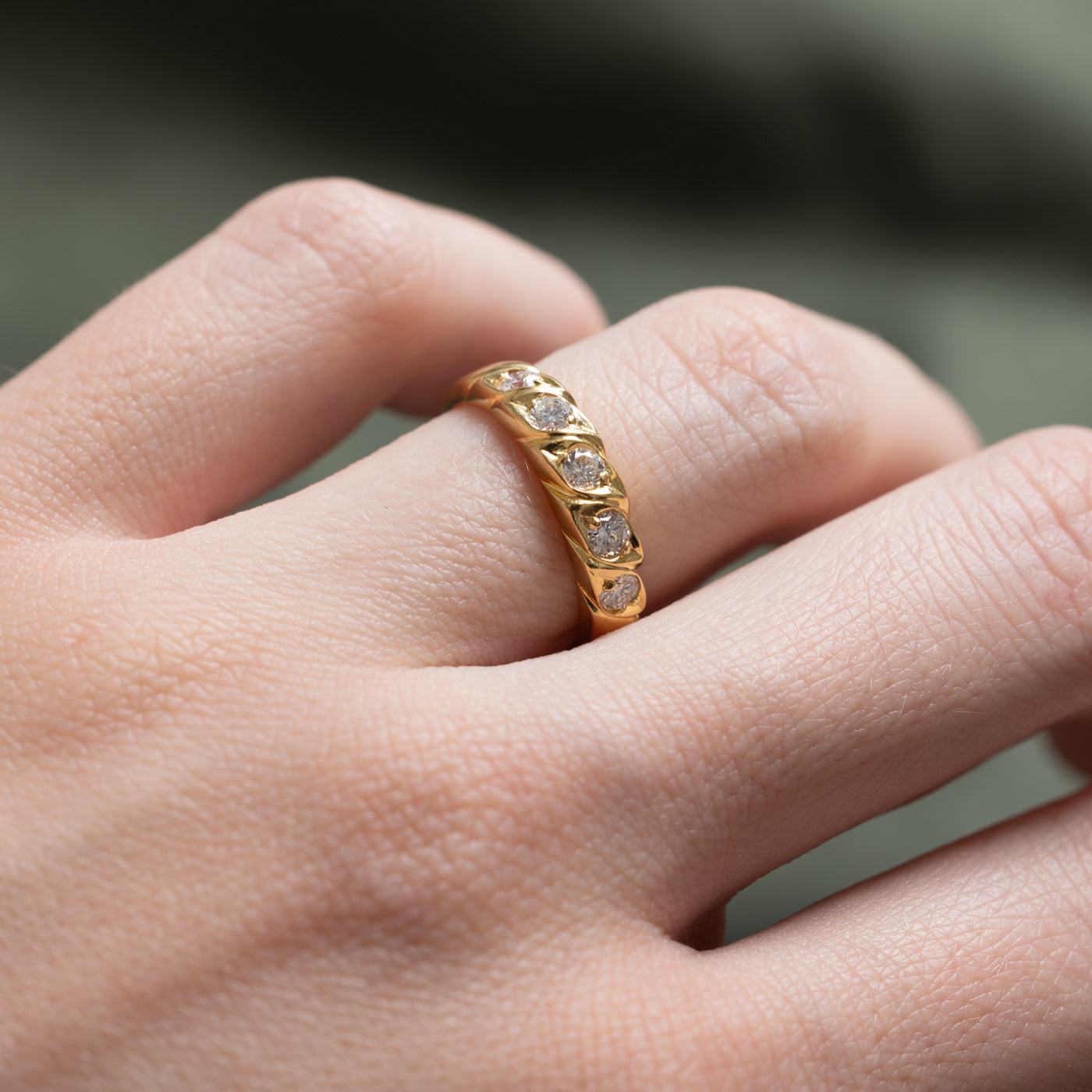 Five Stone Diamond Grooved Wedding Band Ring | 0.40ctw (0.40 Carat Total Weight) | Size 4.5 | Elegant Stackable Ring for Anniversary, Engagement or Everyday Wear