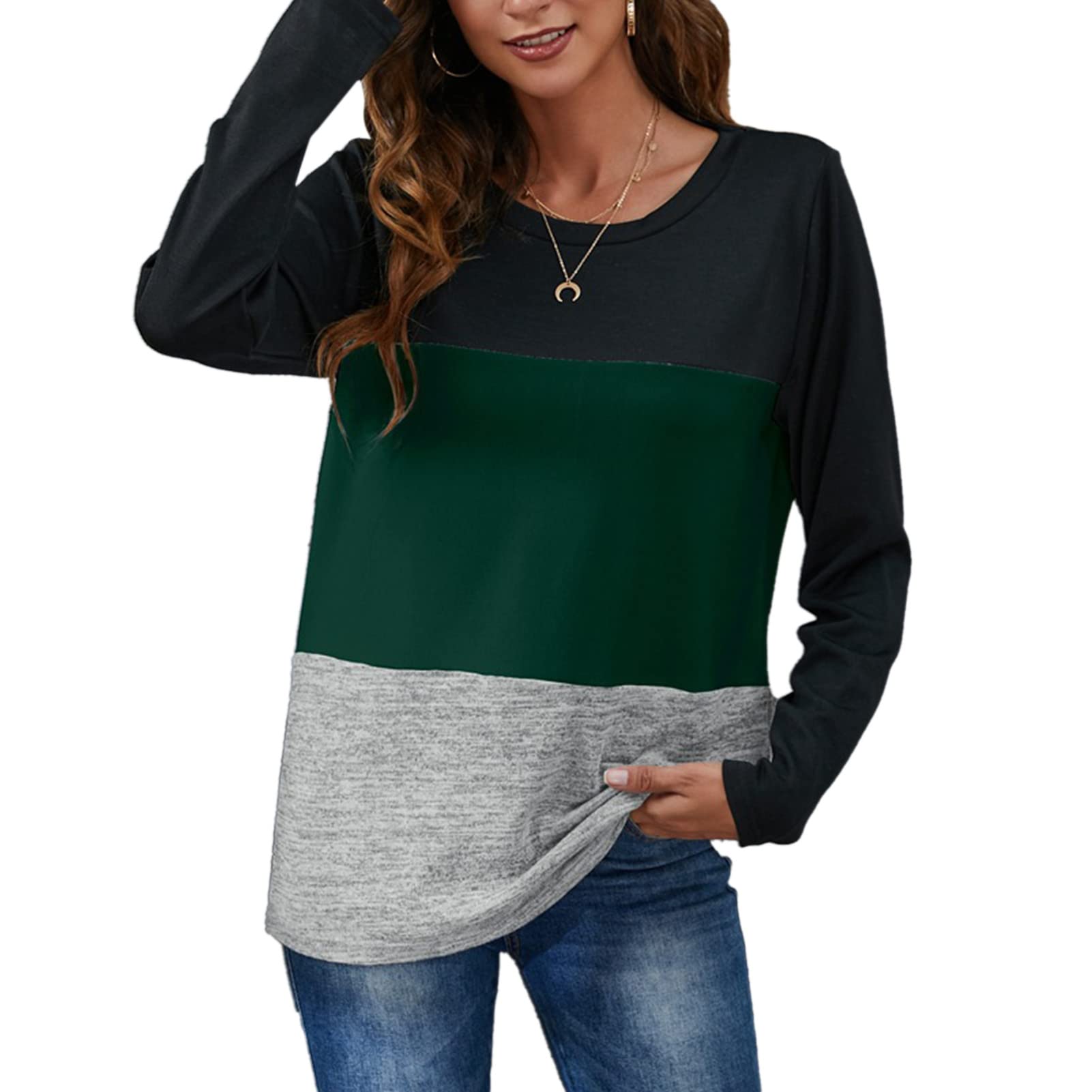 Women's Casual Loose Fit Long Sleeve Color Block Camo Pullover Crewneck T-Shirt - Fall Fashion Blouse for Autumn | Perfect for Layering, Outdoor Activities & Everyday Wear