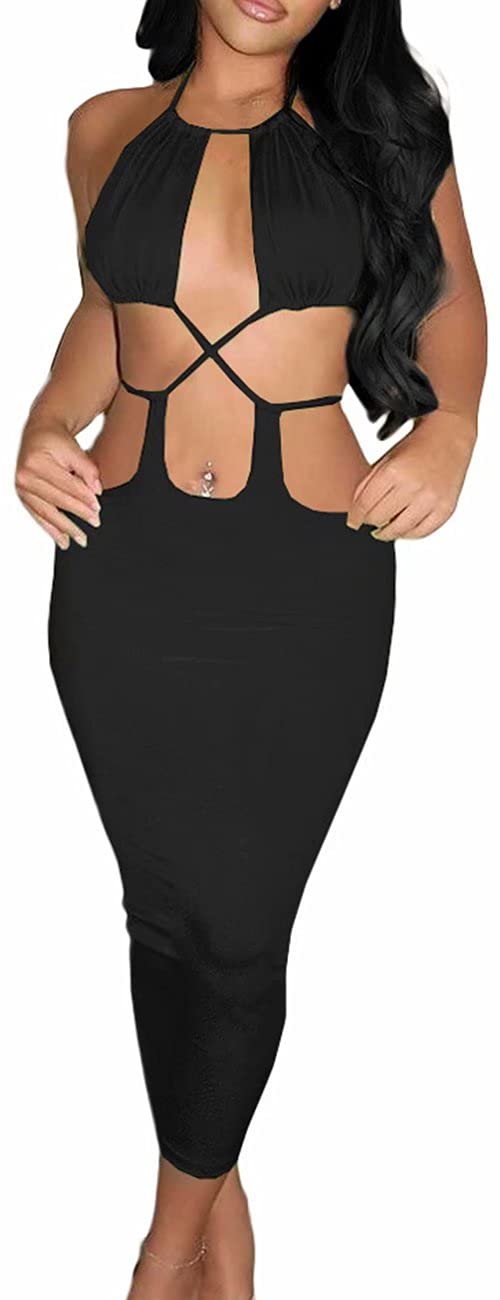 Sexy Women's Halter Bodycon Maxi Dress - Summer Spaghetti Strap Backless Party Night Club Dress for Women | Perfect for Night Out, Date Night, Beach Vacation & Special Occasions