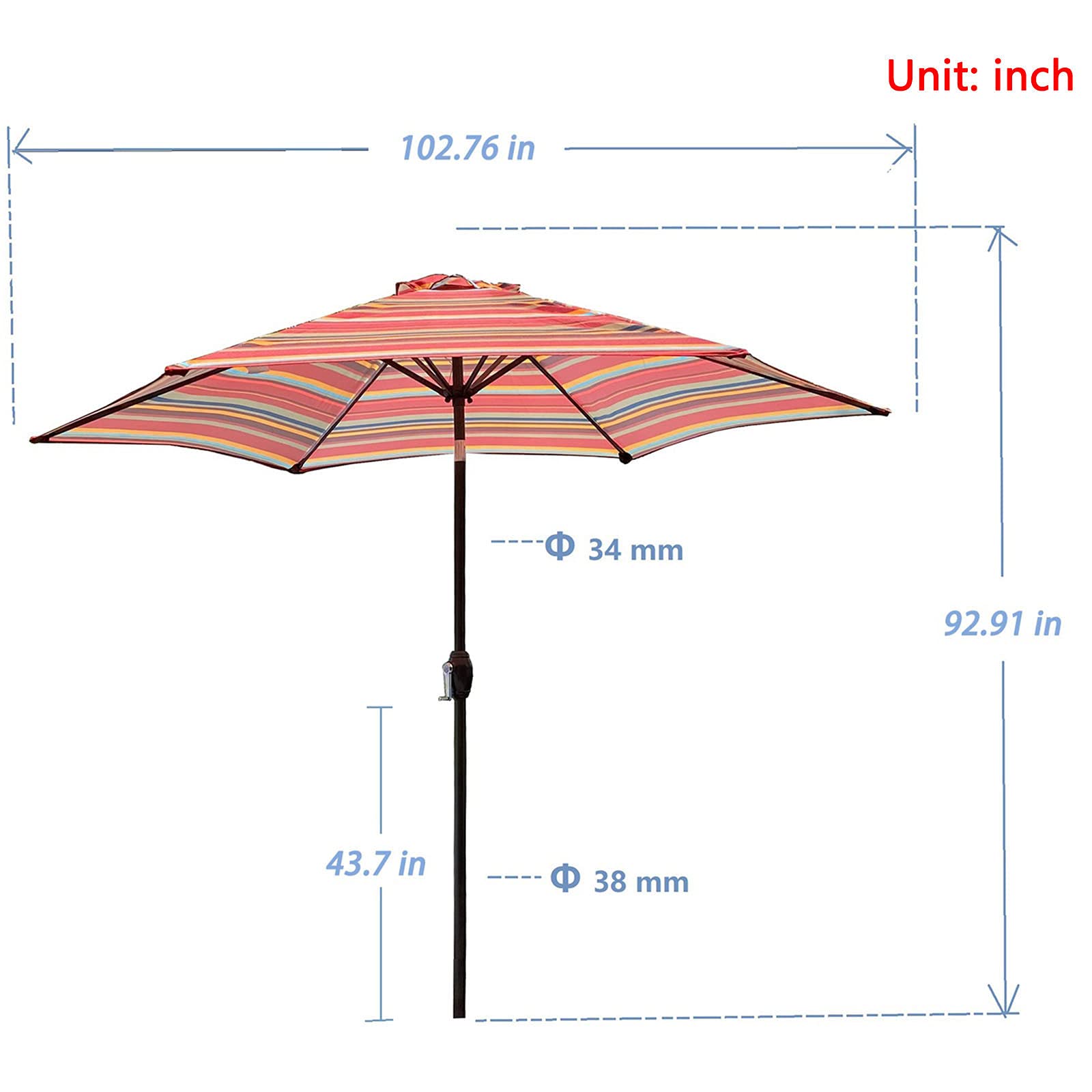 8.6-Ft Red Patio Umbrella with Push Button Tilt & Crank - Outdoor Market Table Umbrella for Garden, Poolside & Backyard Shade