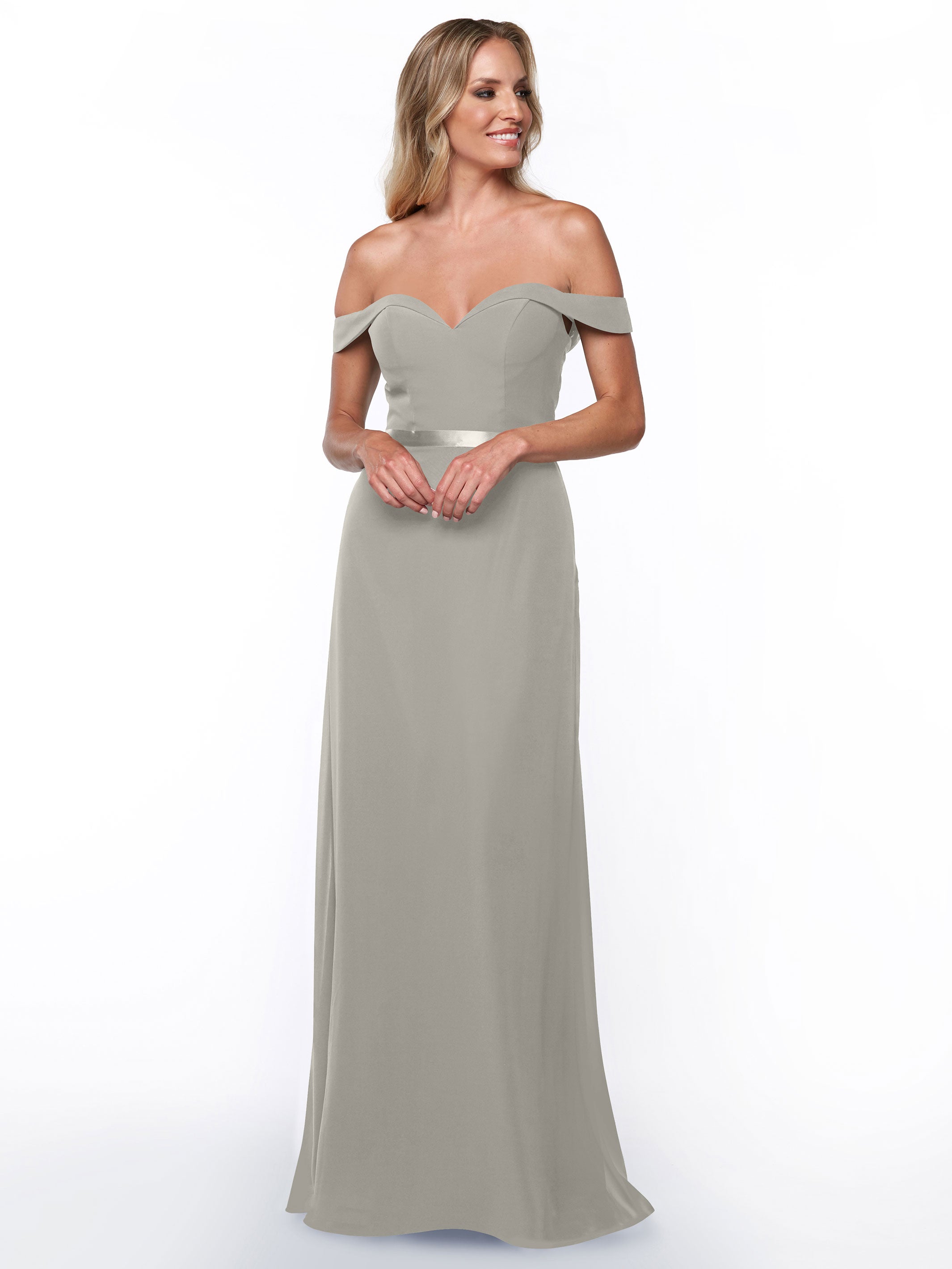 Elegant 80145 Off-The-Shoulder Chiffon A-Line Bridesmaid Dress with Sash - Perfect for Weddings, Formal Events & Special Occasions