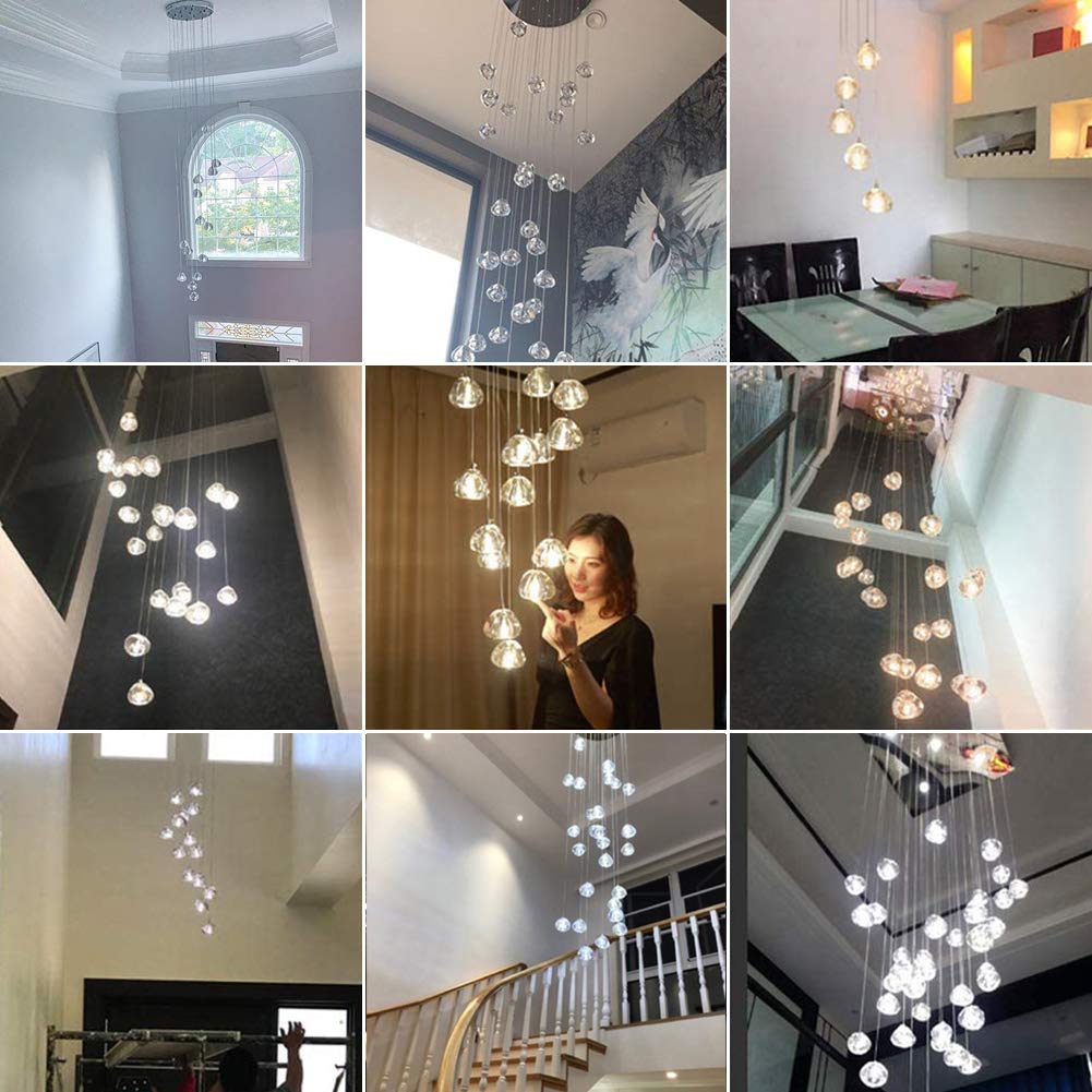 Modern Crystal Chandelier LED Pendant Light - 26-Light Square Raindrop Ceiling Fixture with Crystal Balls (19.7