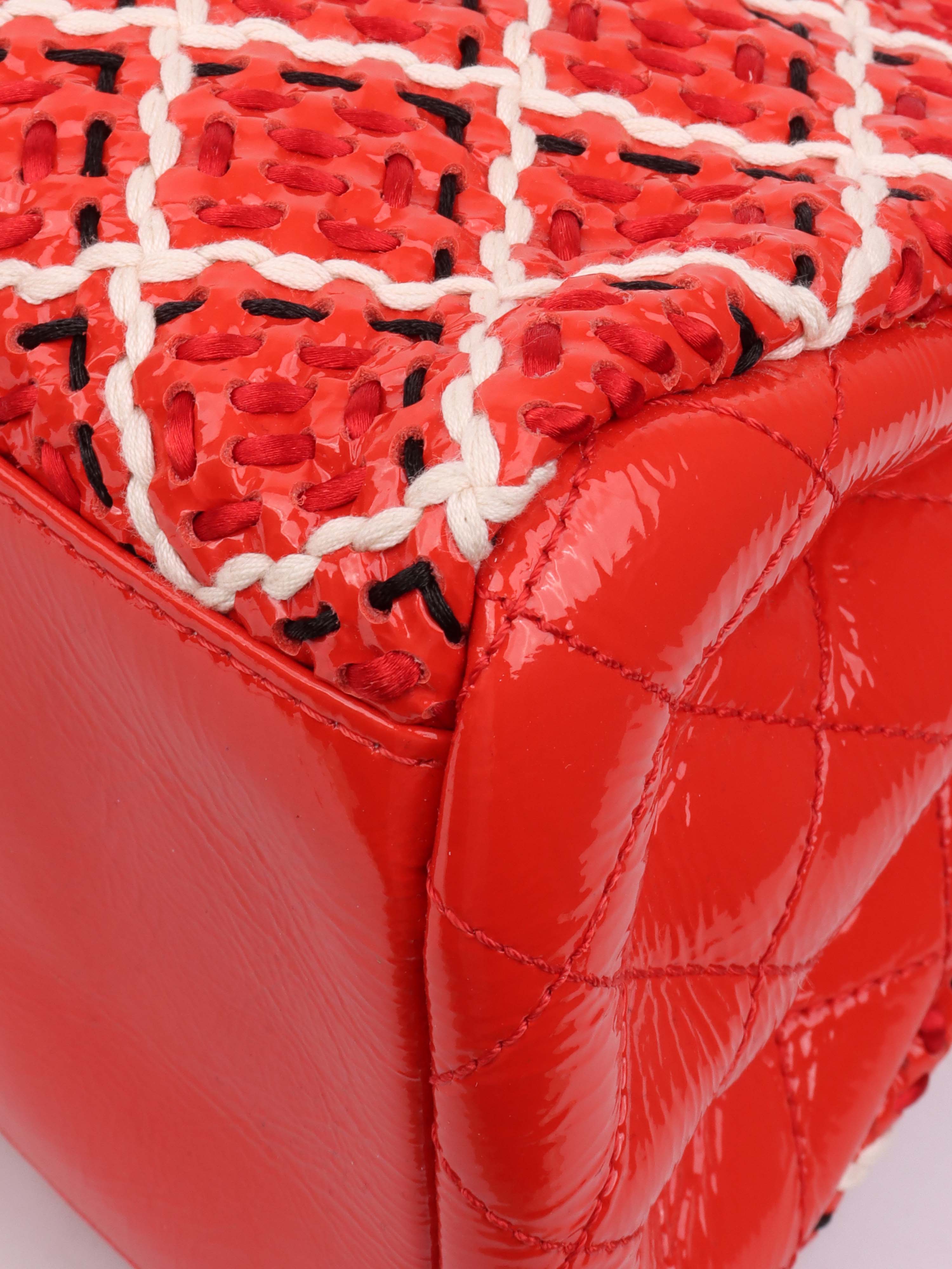 Chanel Limited Edition Red Patent Leather & Tweed Double Chain Shoulder Tote Bag - Luxury Designer Handbag for Women, Perfect for Work, Parties & Special Occasions
