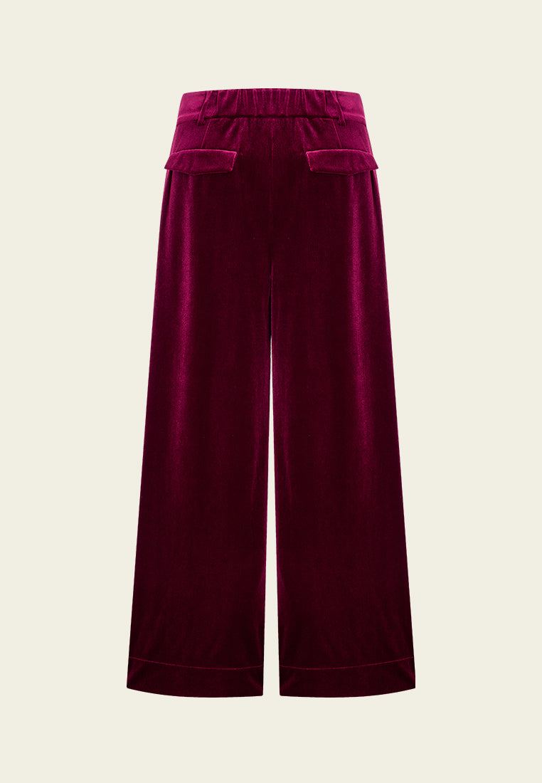 Wide Leg Velvet Trousers for Women - Soft Stretch Palazzo Pants - Elegant Lounge & Evening Wear