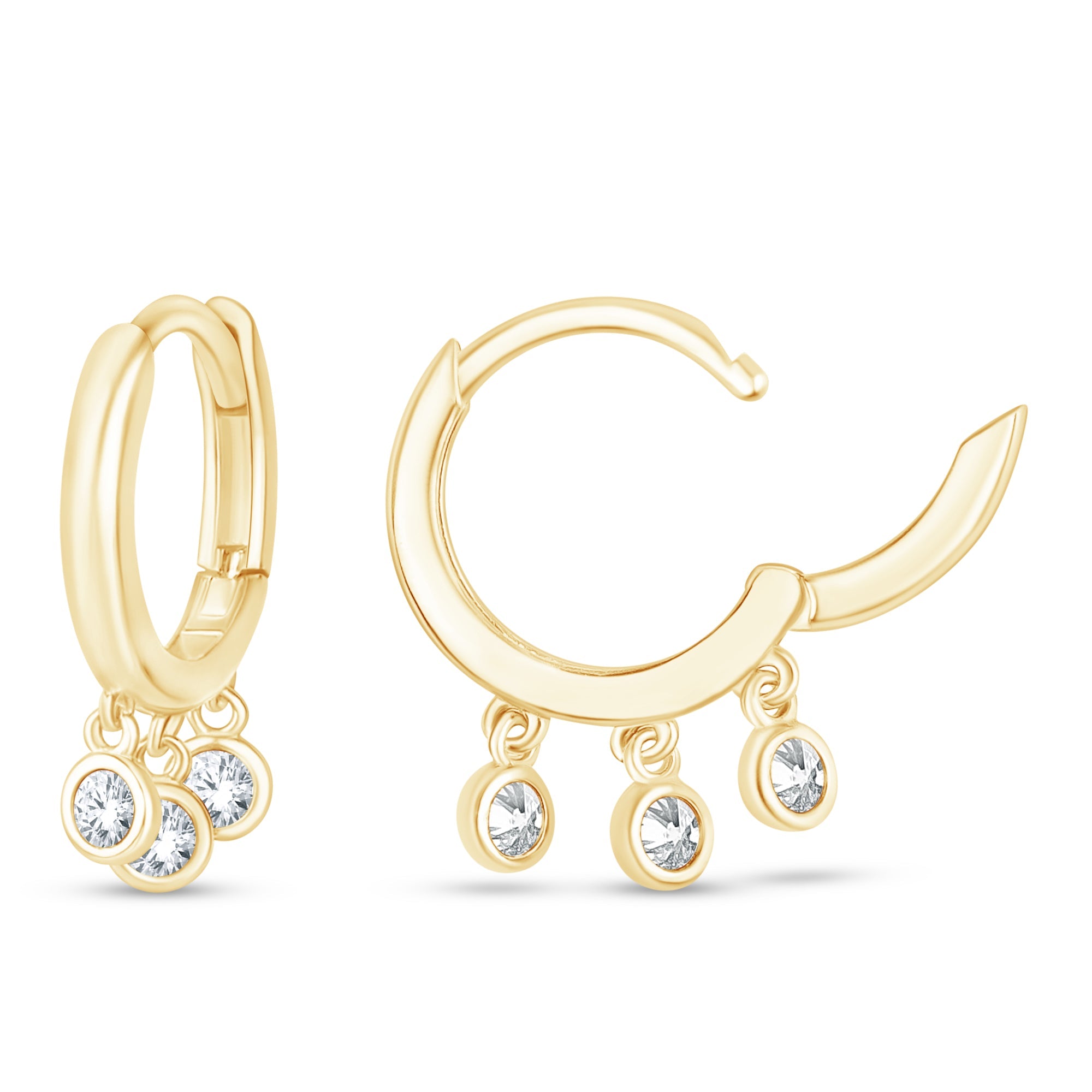 14k Solid Yellow Gold Cubic Zirconia Charm Hoop Earrings - Perfect for Weddings, Parties & Everyday Elegance