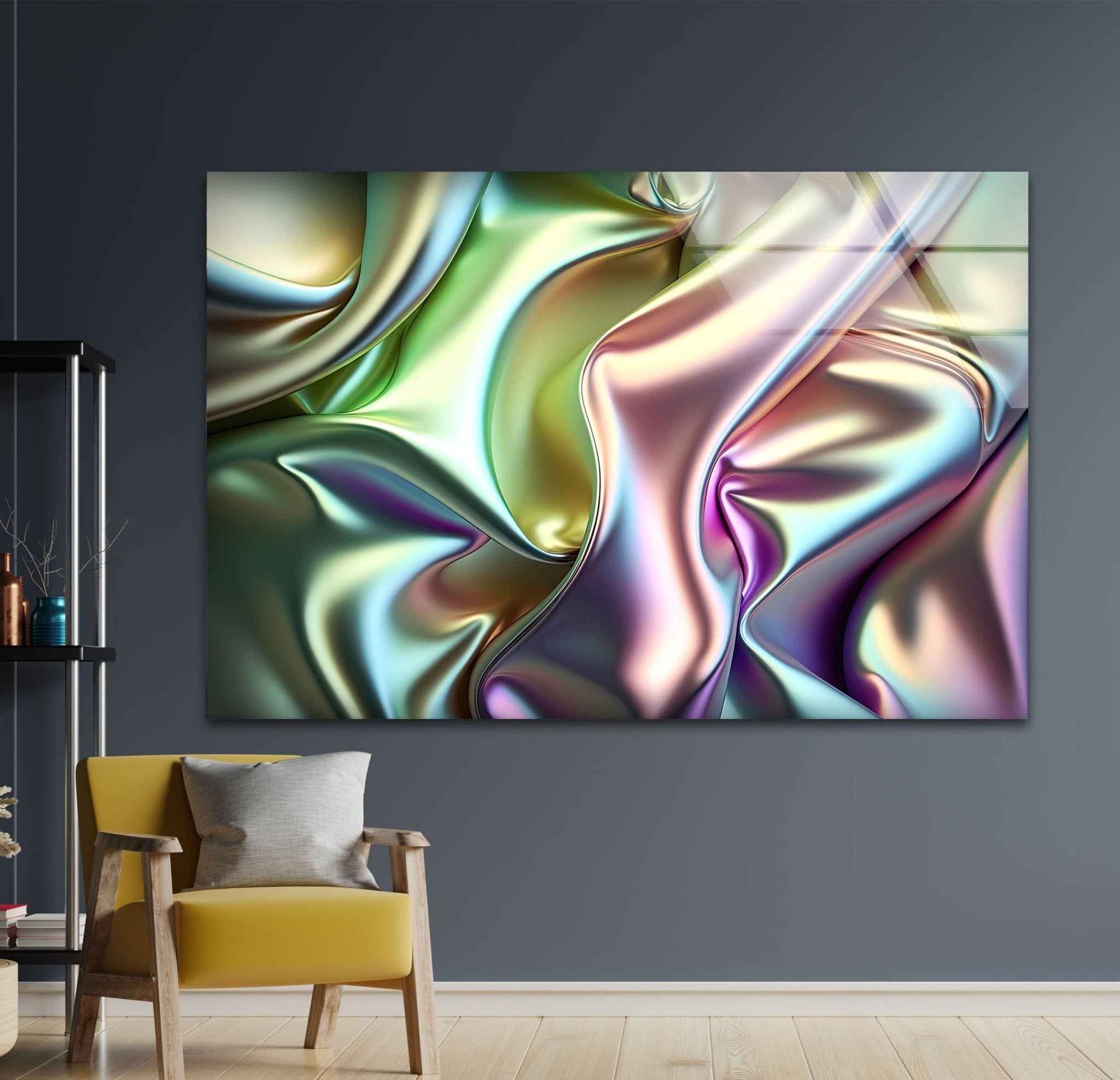 Abstract Iridescent Glass Wall Art - Modern Handmade Home Decor for Living Room, Bedroom & Office - Unique Shimmering Light Reflection Decorative Piece