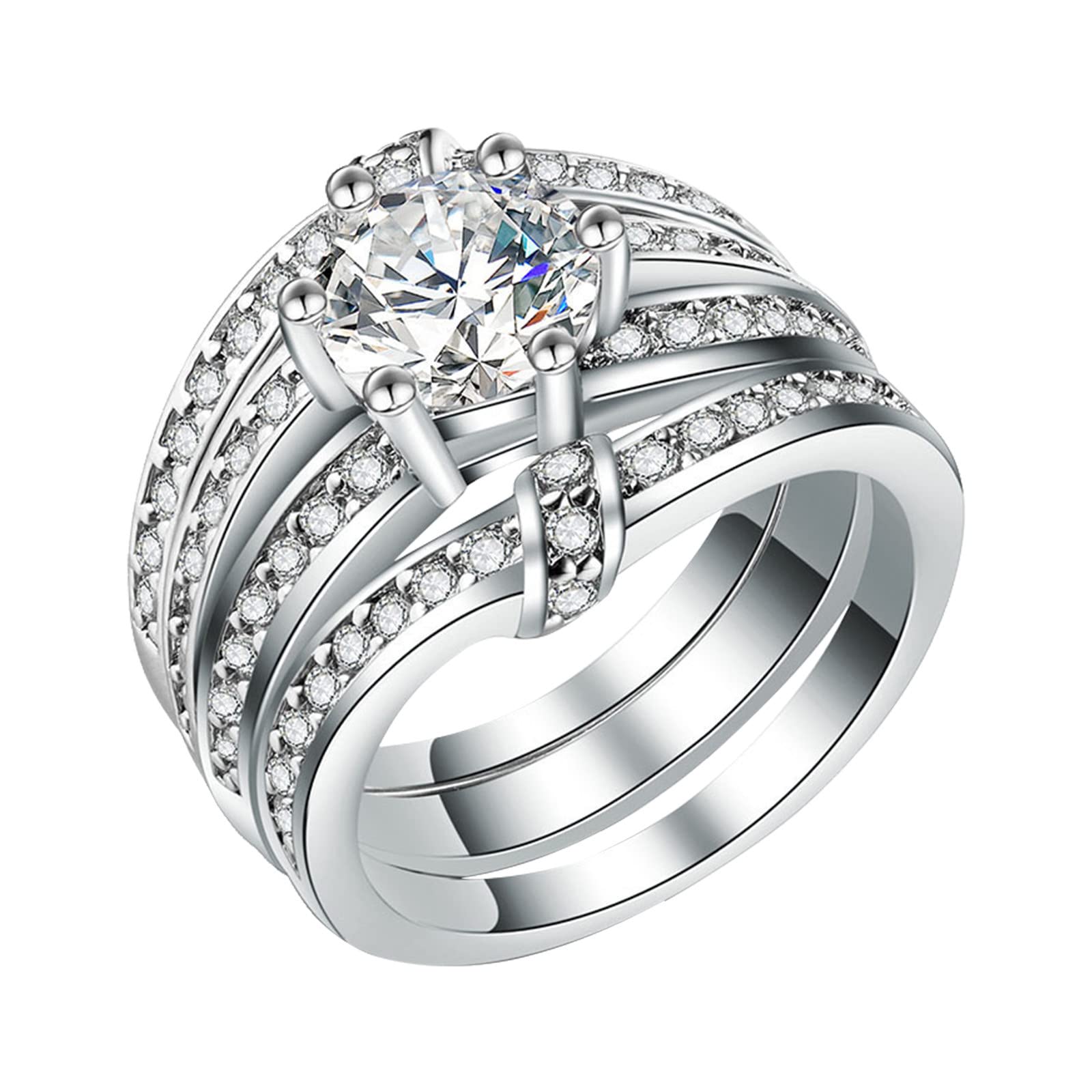 3PCS Natural Diamond Ring Set for Women - Sterling Silver Size 5, Mother's Day Birthday Wedding Engagement Jewelry Gift for Her - Perfect for Teen Girls, Brides & Special Occasions