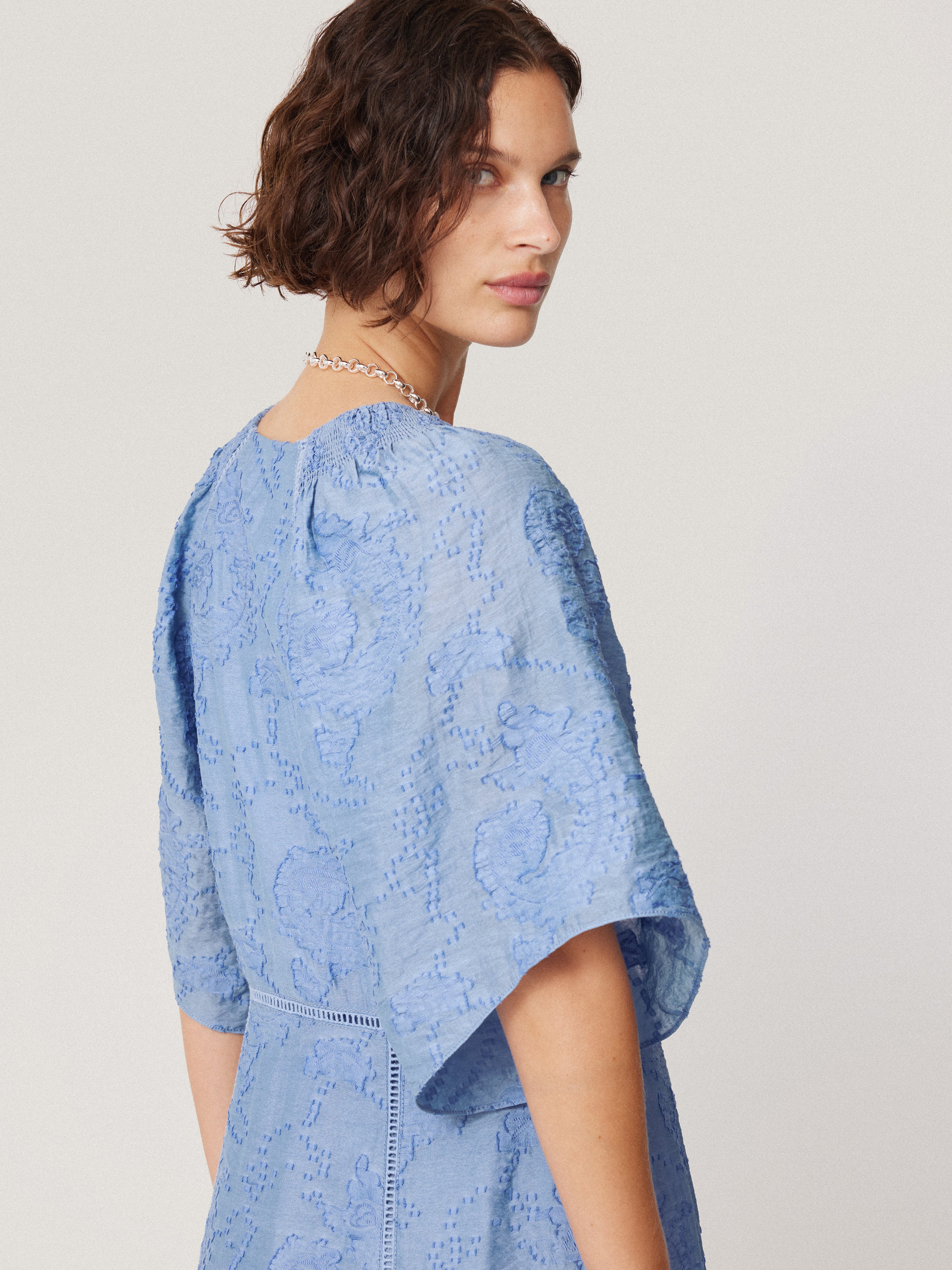 Elegant Blue Textured Jacquard Dress for Women - Perfect for Weddings, Parties & Special Occasions
