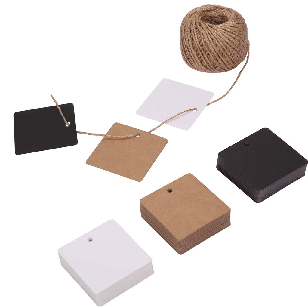 150-Pack Kraft Gift Tags with String - 3 Assorted Colors, Square Shape - Perfect for Holiday Wrapping, Wedding Favors & DIY Craft Projects