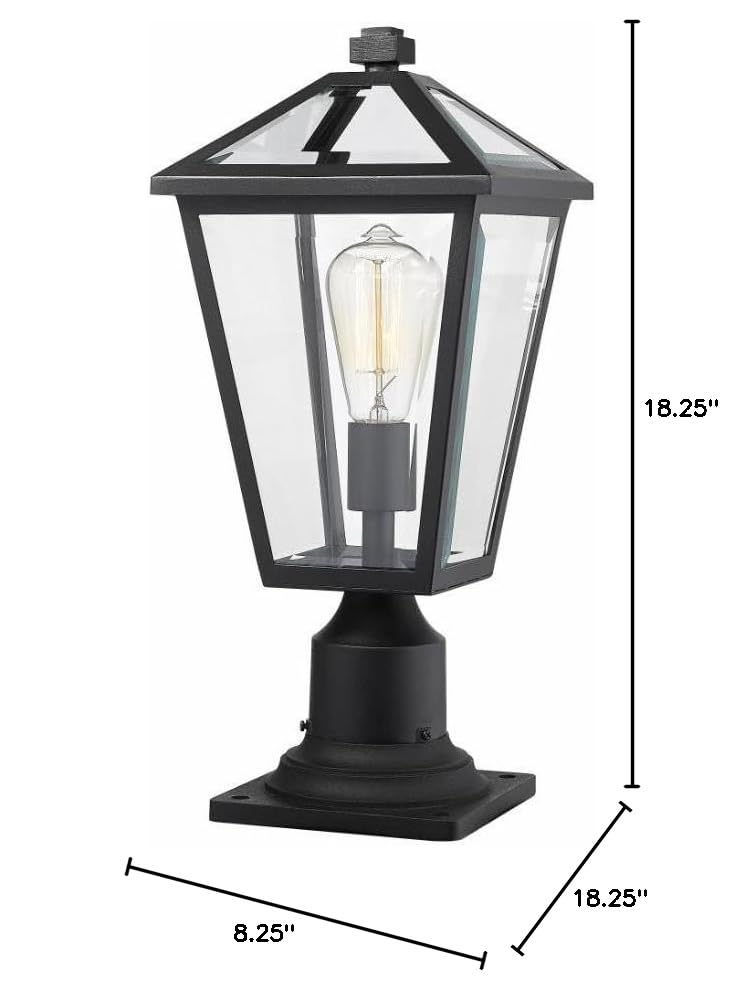 Z-Lite 579PHMR-533PM-BK 1-Light Outdoor Pier Mounted Fixture - Black with Clear Beveled Glass - Waterproof Exterior Wall Sconce for Porch, Garden, and Pathway Lighting
