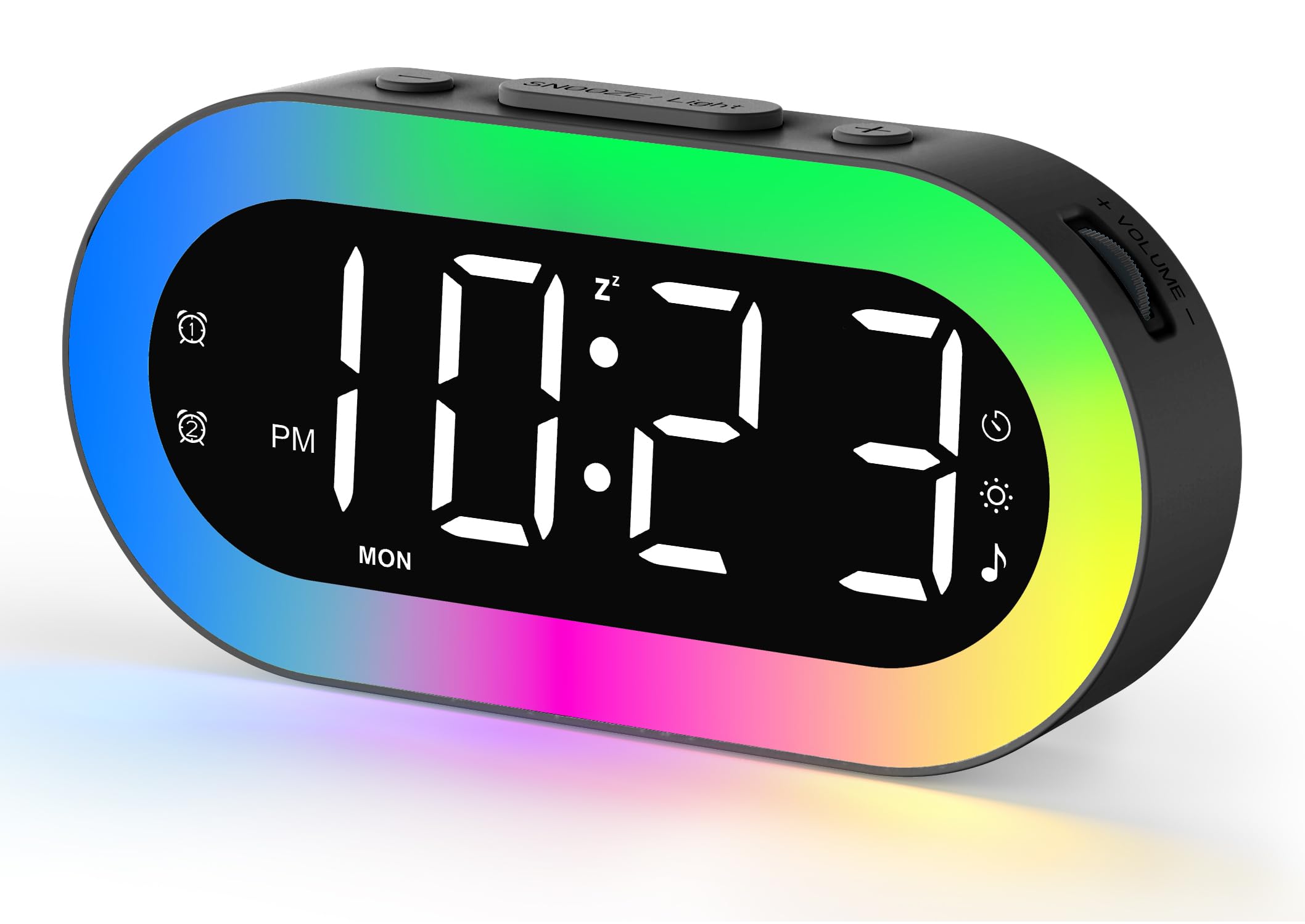 **Large Display Digital Alarm Clock with 7-Color Night Light, USB Ports, Timer & Sound Machine - Adjustable Dimmer, Custom Alarms for Bedroom, Desk, Kids & Adults (Ideal for Nightstands, Travel, Home Office, Dorms)**