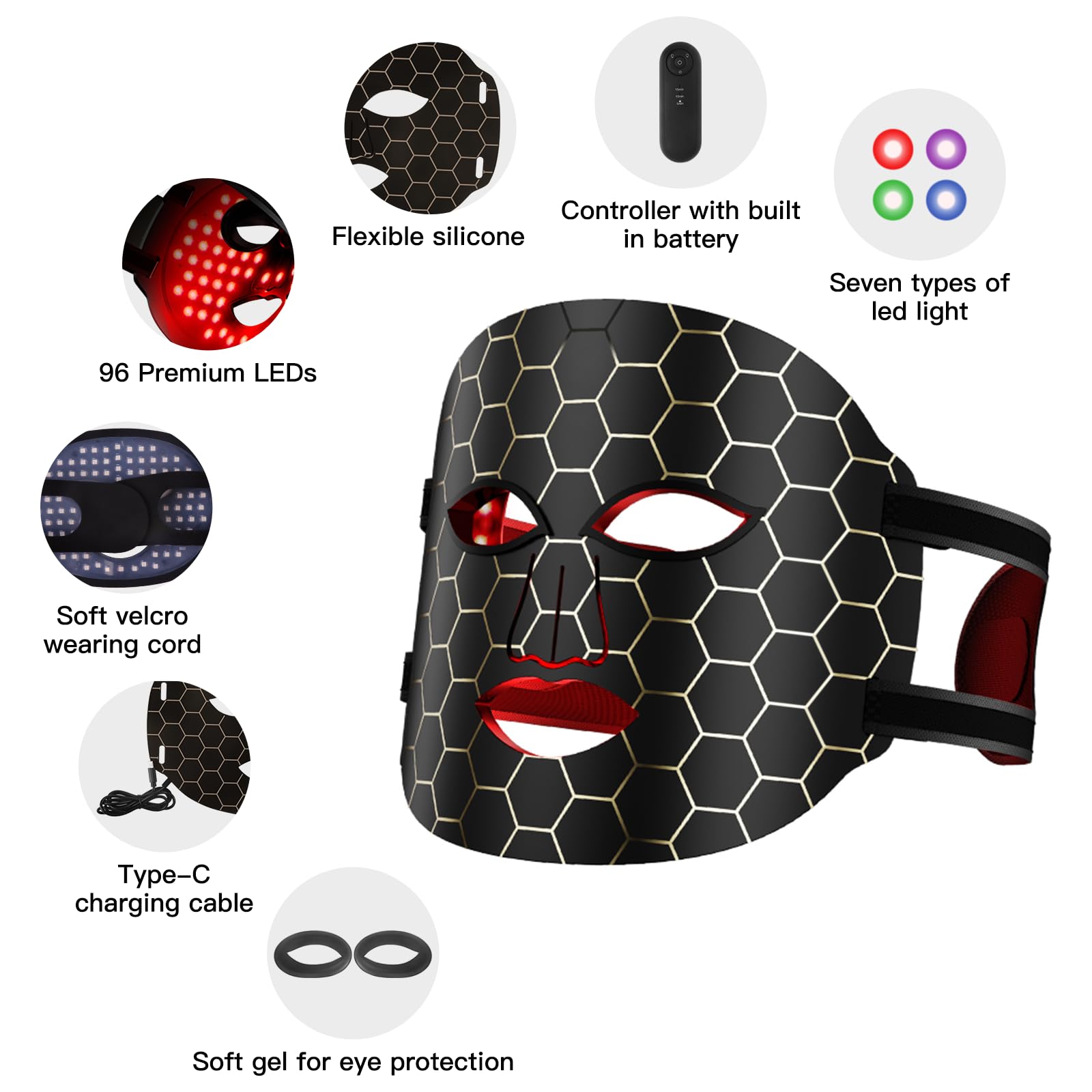 Red Light Therapy Mask for Face - 7 Color LED Facial Mask with Red, Yellow & Blue Light Therapy - Anti-Aging & Skin Rejuvenation Device for Acne, Wrinkles & Glowing Skin - Perfect for Home Spa & Skincare Routine