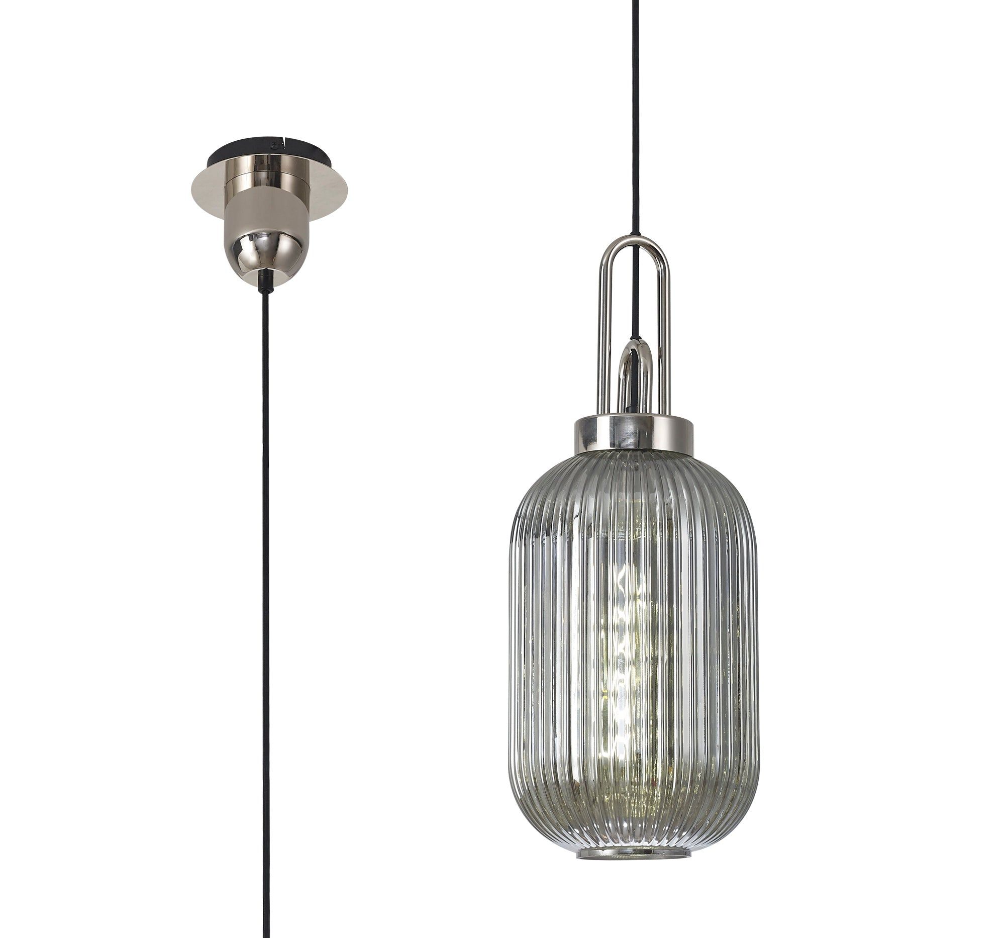 Stylish Cadiz 1-Light Pendant Light with 20cm Tubular Ribbed Glass Shade - E27 Socket, IP20 Rated, Multiple Color Options - Perfect for Kitchen Island, Dining Room, or Entryway Lighting