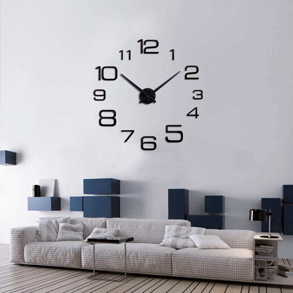 YUYVIO Creative Digital DIY Wall Clock - Modern Quartz Mirror Wall Clock for Home Decor, Black European Style Bedroom/Living Room Clock - Perfect for Home Office, Gift Ideas & Interior Design