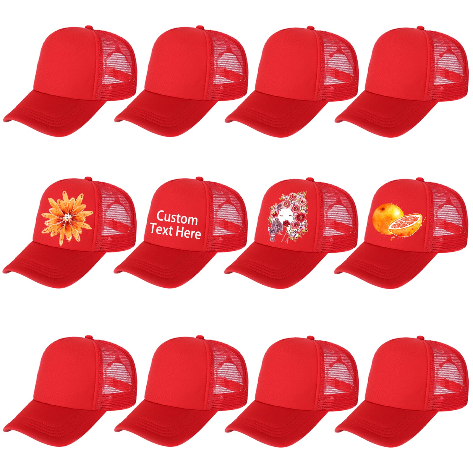 Ultrafun 12 Pack Trucker Hats - Breathable Mesh Summer Baseball Caps with Sublimation Ready Blank Design, Adjustable Snapback for Men & Women - Perfect for Outdoor Sports, Concerts and Casual Wear