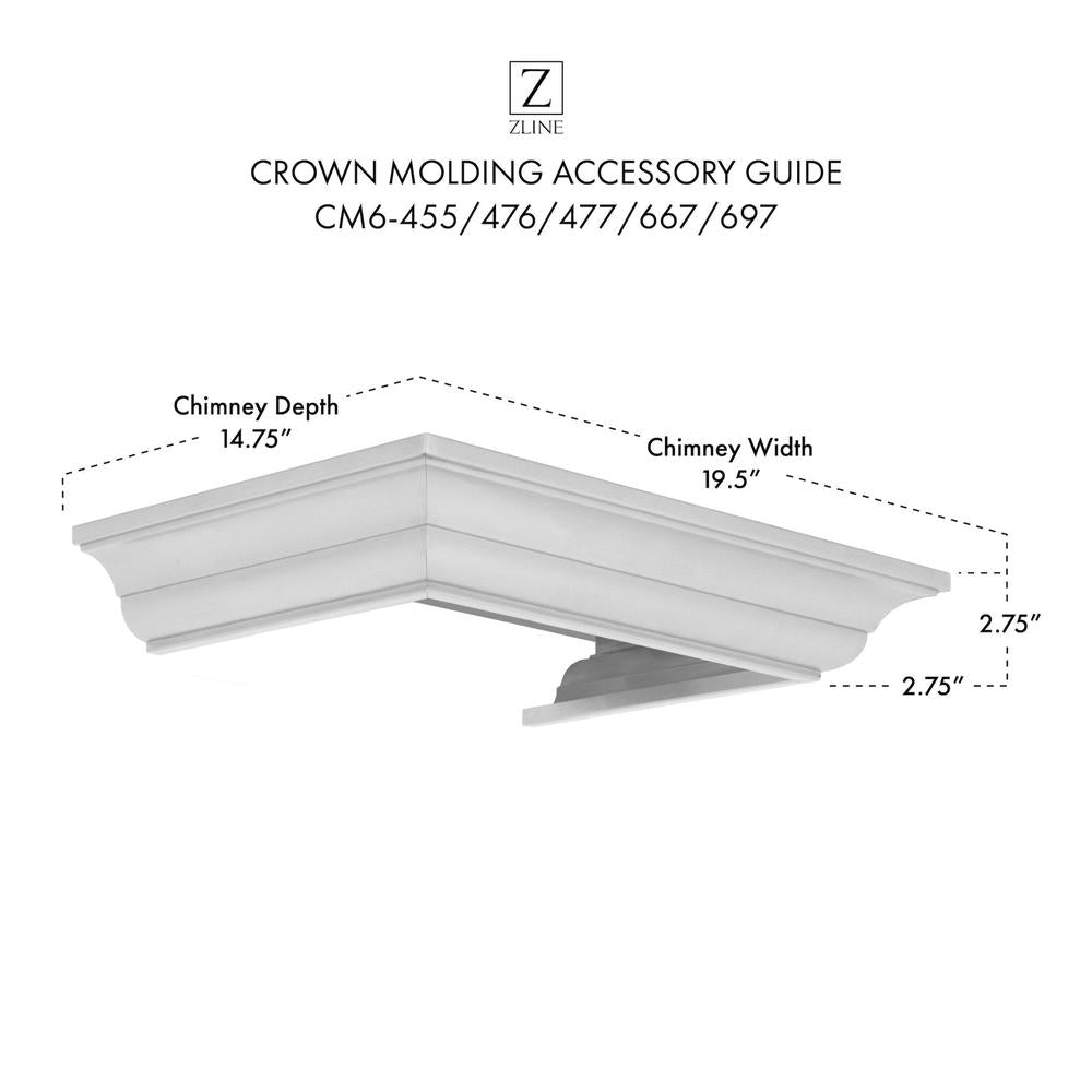 ZLINE CM6 Stainless Steel Crown Molding Kit for 455/476/477/667/697 Wall Range Hoods - Perfect for Kitchen Remodeling & Modern Home Upgrade