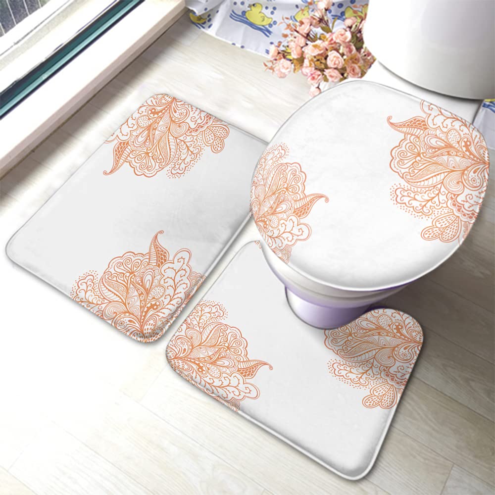 WONDERTIFY Non-Slip Bathroom Rug Set - 3 Piece Floral Lace Decor (Bath Mat, Contour Mat, Toilet Lid Cover) for Elegant Home Bathroom Safety & Style