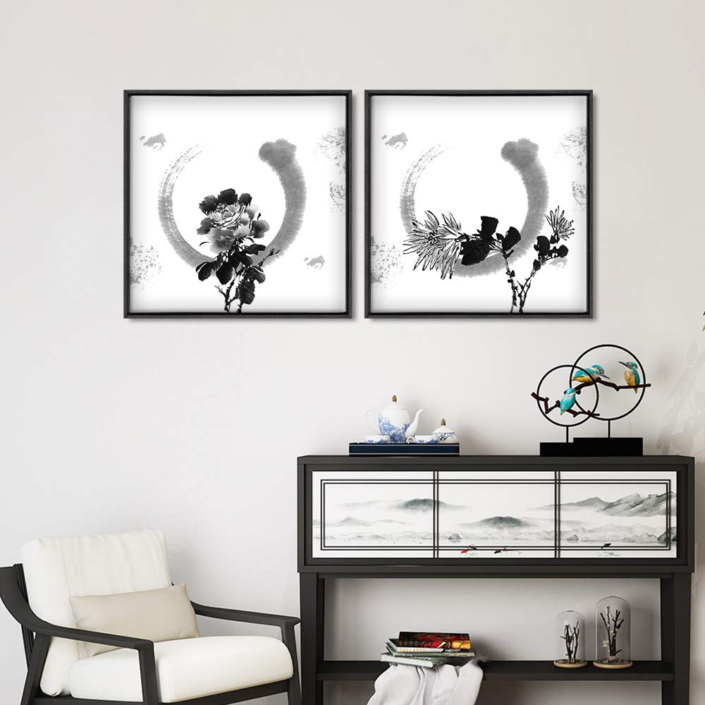 Wall26 2-Panel Framed Canvas Wall Art Set - Ink Theme Modern Abstract Prints for Living Room, Bedroom & Office Decor - 16