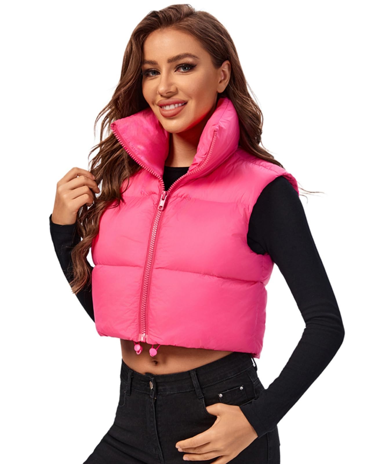 Fuinloth Women's Lightweight Padded Vest - High Stand Collar Zip-Up Crop Puffer Gilet Jacket for Fall & Winter Layering | Casual Outfits, Outdoor Activities