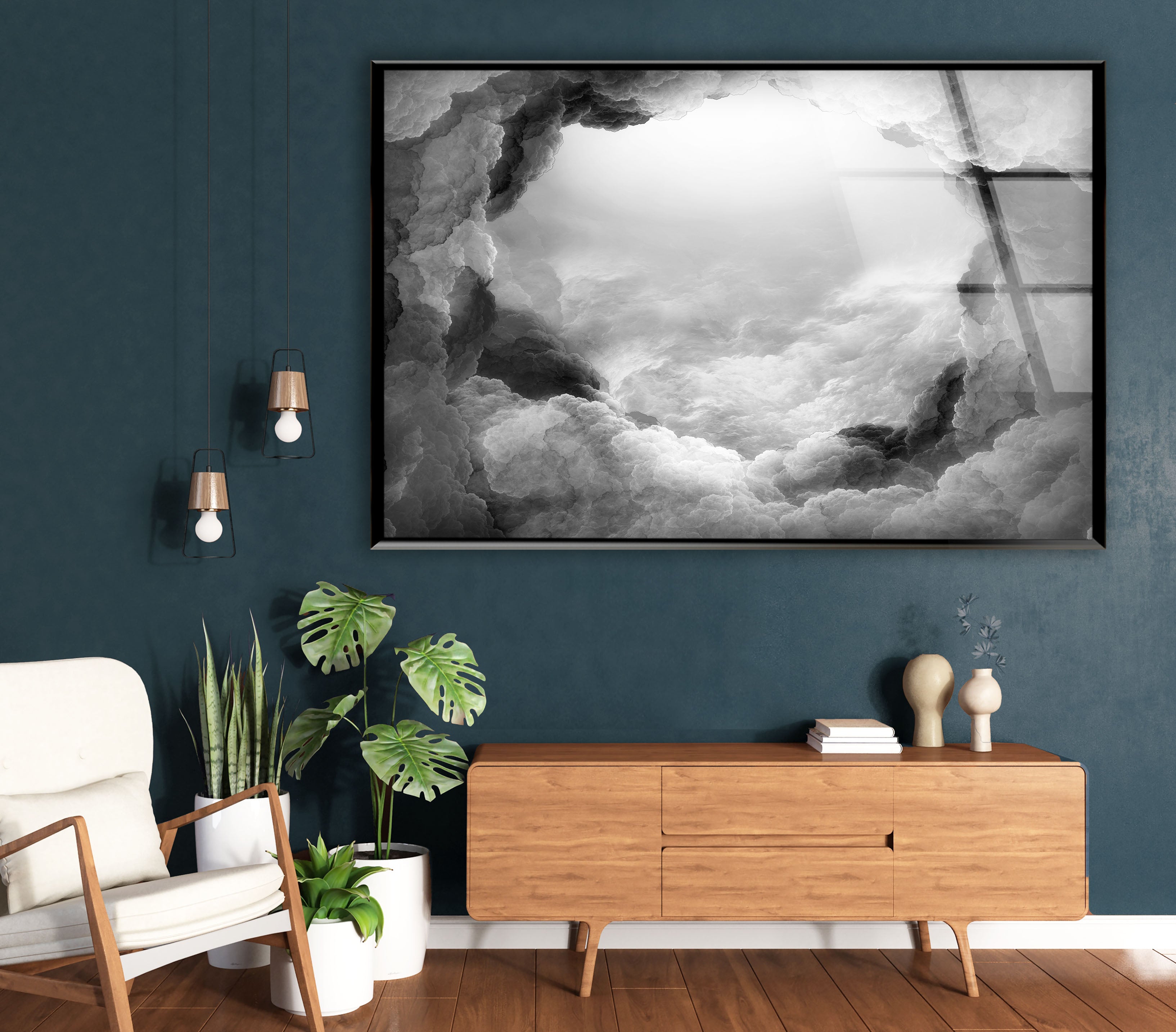 Black and White Cloud Wall Art - Dreamy Abstract Glass Print Decor for Living Room, Bedroom & Office | Modern Home Decor & Unique Gift Idea