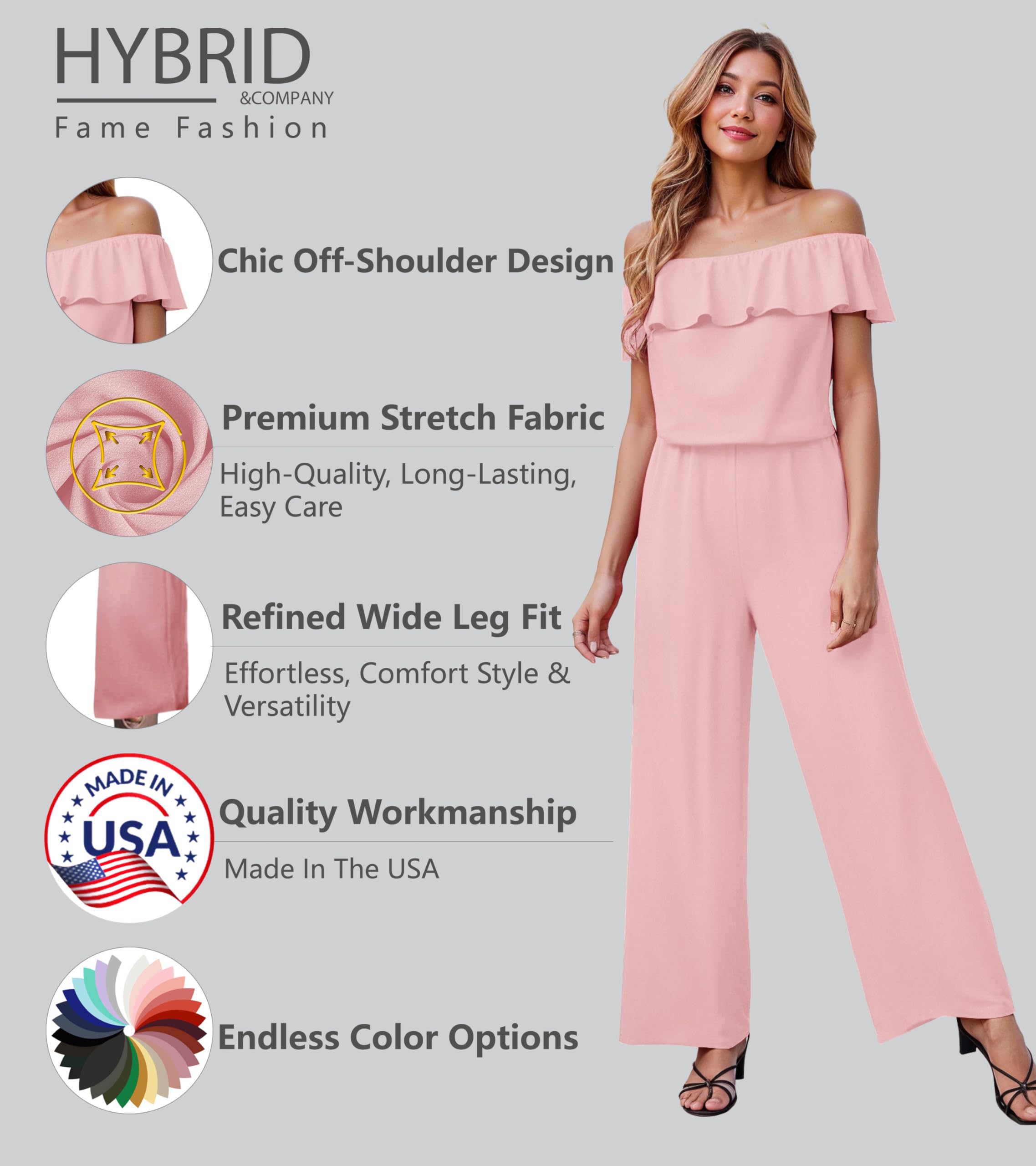 Women's Casual Off Shoulder High Waist Wide Leg Jumpsuit - Summer Romper with Pockets | Perfect for Beach, Vacation & Everyday Wear