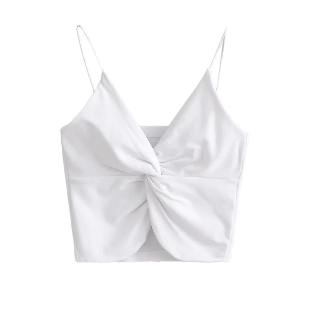 Women's Cropped Cami Tank Top - Twist Front Wrap Design, Spaghetti Strap, Double Layer Rib Knit Camisole for Summer Outfits, Layering & Casual Wear