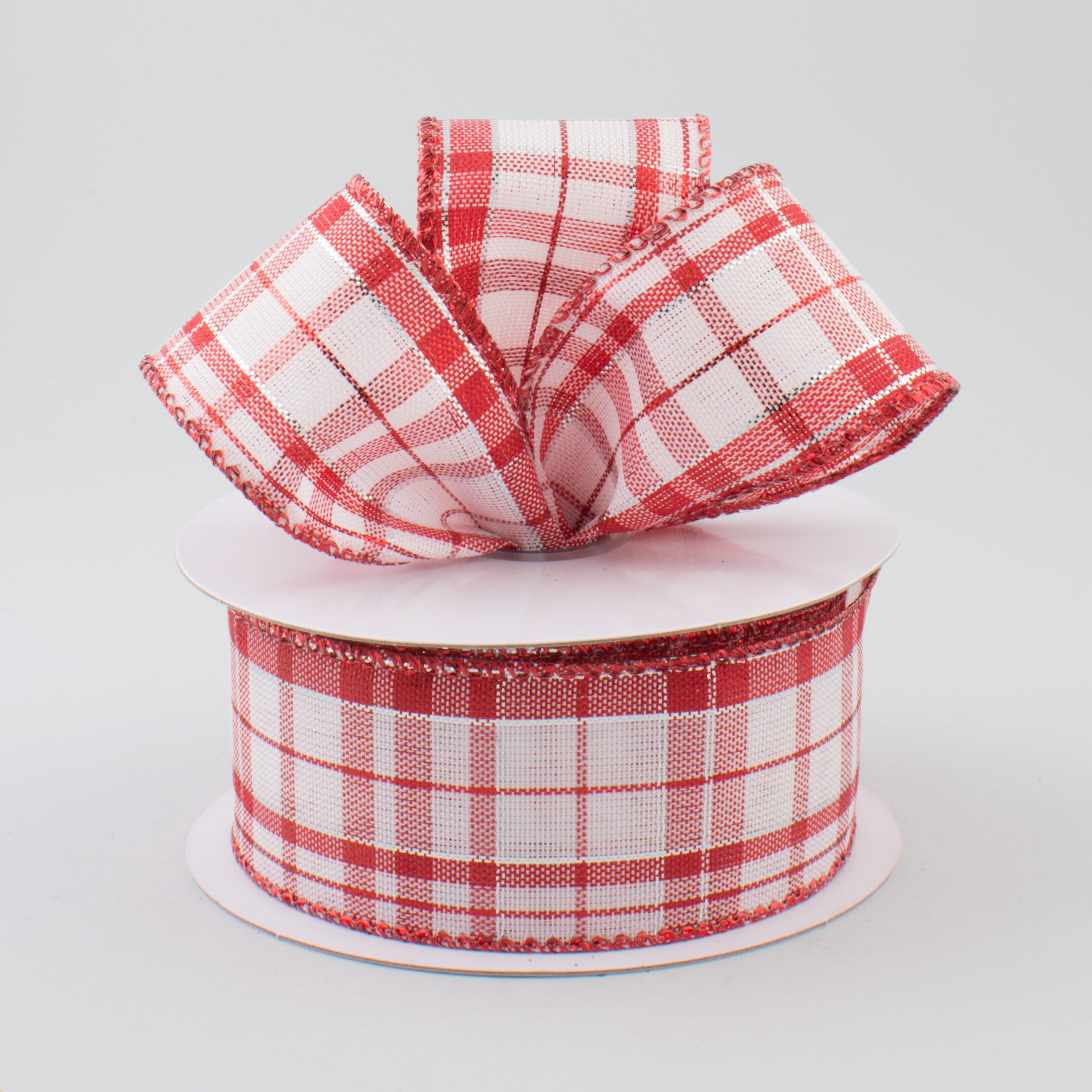 1.5 Inch Metallic Plaid Ribbon - White, Red & Silver (10 Yards) - Perfect for Gift Wrapping, DIY Crafts, and Holiday Decorations