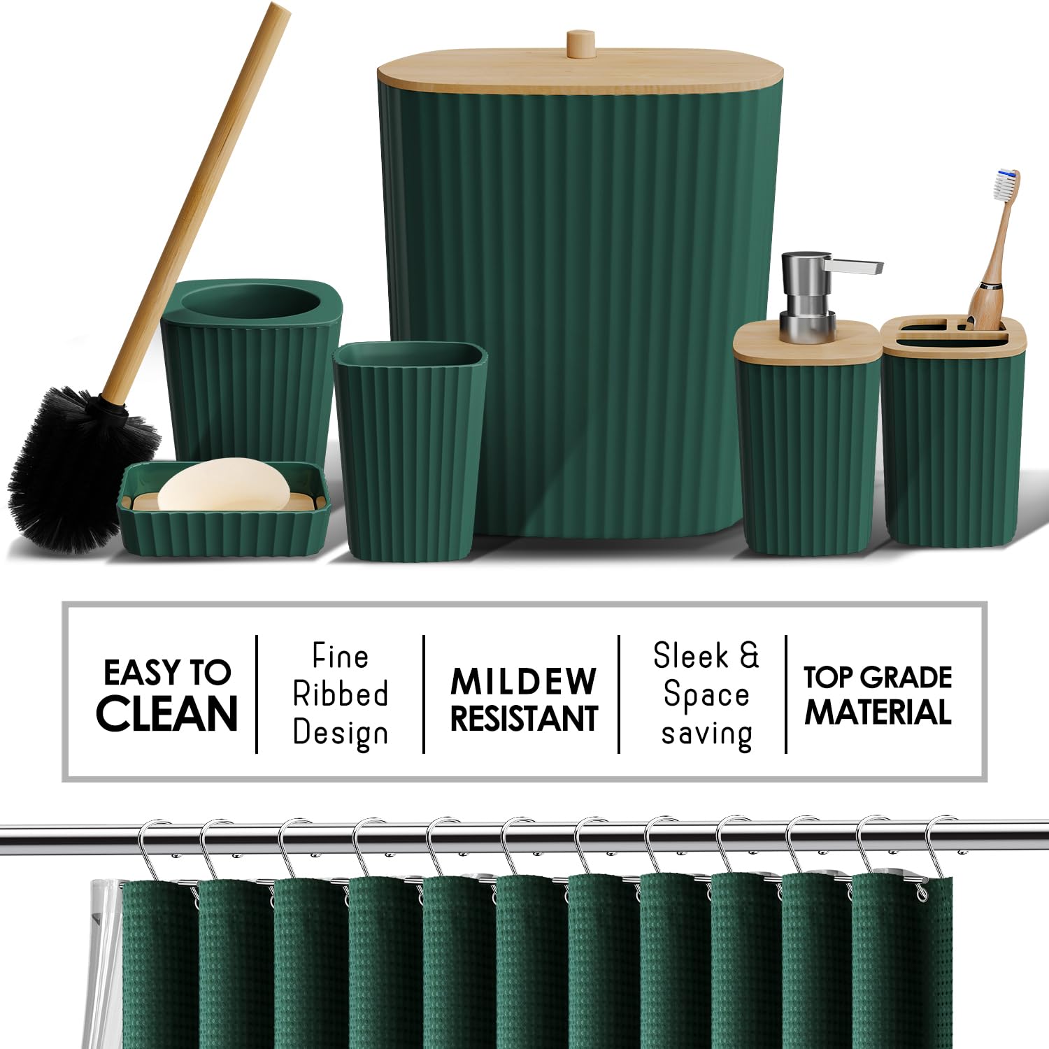 27-Piece Bathroom Accessories Set with Shower Caddy, Non-Slip Bath Rugs, Soap Dispenser & More - Complete Green Bathroom Decor for Shower, Toilet & Sink Area - Perfect for Home, Apartment & Guest Bathroom