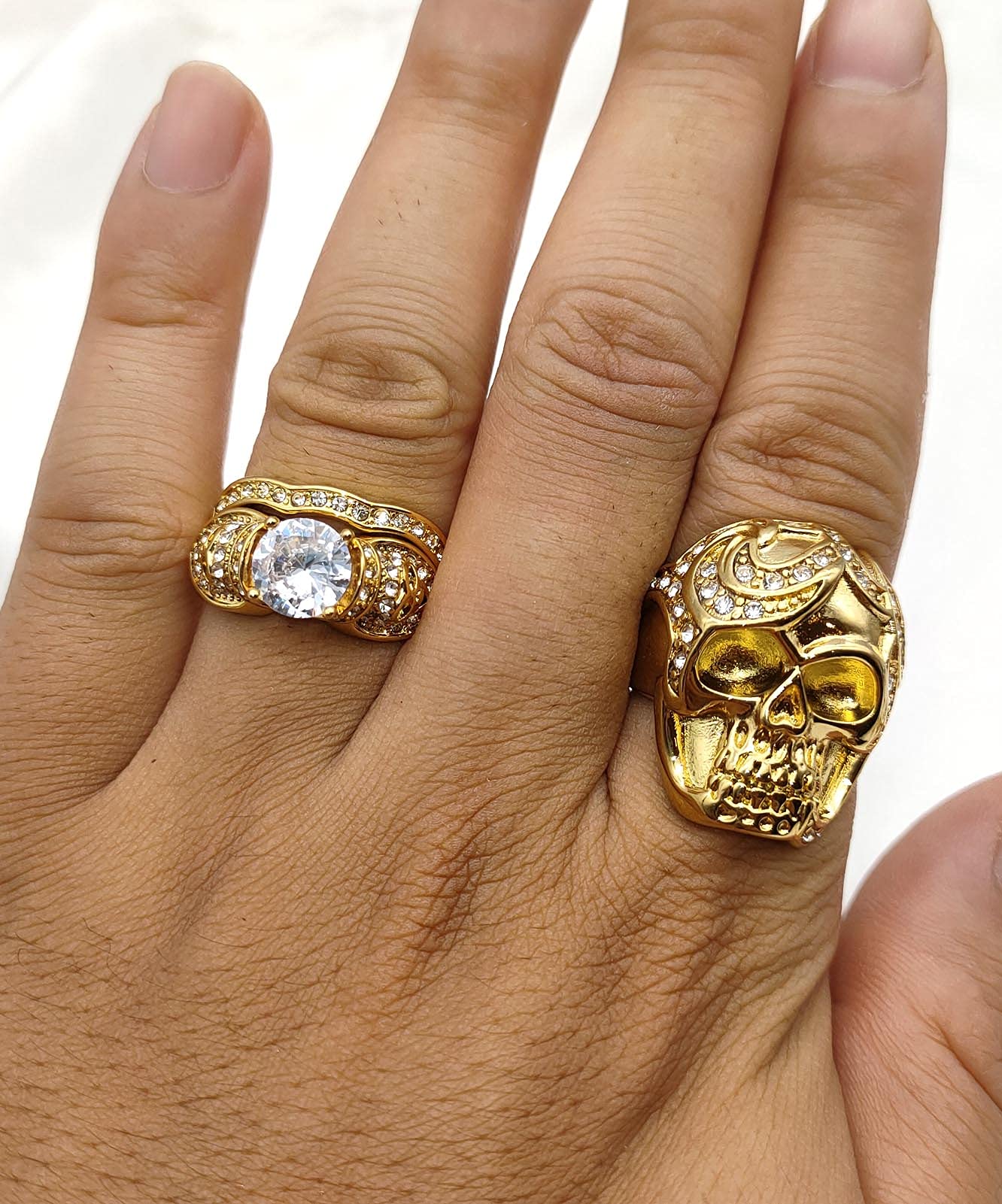 Gothic Skull Couple Rings for Men & Women - AAA Cubic Zirconia Punk Wedding Bands in Black with Red CZ Stones | Perfect for Gothic Weddings, Punk Fashion, and Alternative Lifestyle Jewelry