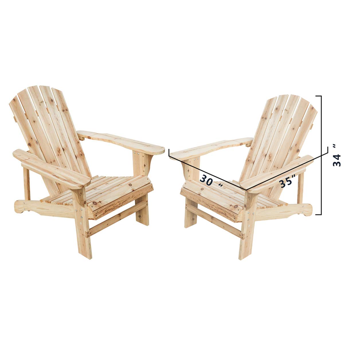 Premium Wood Adirondack Chairs Set of 2 - Natural Finish Outdoor Lounge Chairs for Patio, Garden, Yard & Poolside Relaxation | Durable All-Weather Furniture for Backyard, Deck & Beach House