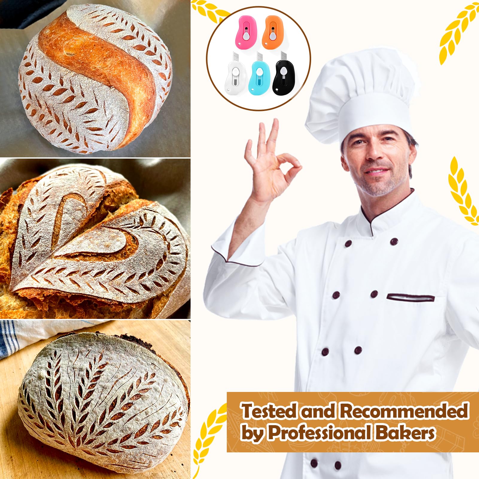 XANGNIER 5-Pack Bread Lame Dough Scoring Tools - Professional Sourdough Scoring Razor Blades for Perfect Bread Baking | Ideal for Artisan Bread, Baguettes & Homemade Loaves