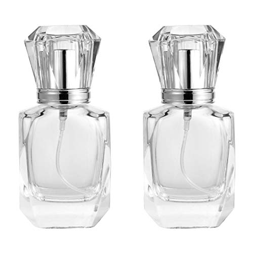 FRCOLOR 2-Pack 30ml Refillable Glass Perfume Spray Bottles - Crystal Clear Terrarium Design for Travel, Purse & Home Fragrance Storage