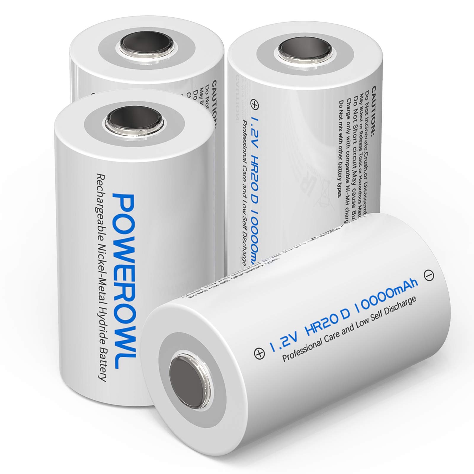 POWEROWL Rechargeable D Batteries 10000mAh - 4 Pack NiMH Low Self Discharge Pre-Charged Batteries for Flashlights, Toys, Radios & Emergency Devices - Universal Rechargeable Battery Solution