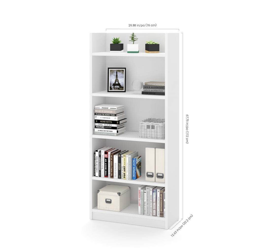 Pro Linea Standard 5 Shelf Bookcase White - Sturdy Wooden Bookshelf for Home Office, Living Room & Bedroom Organization
