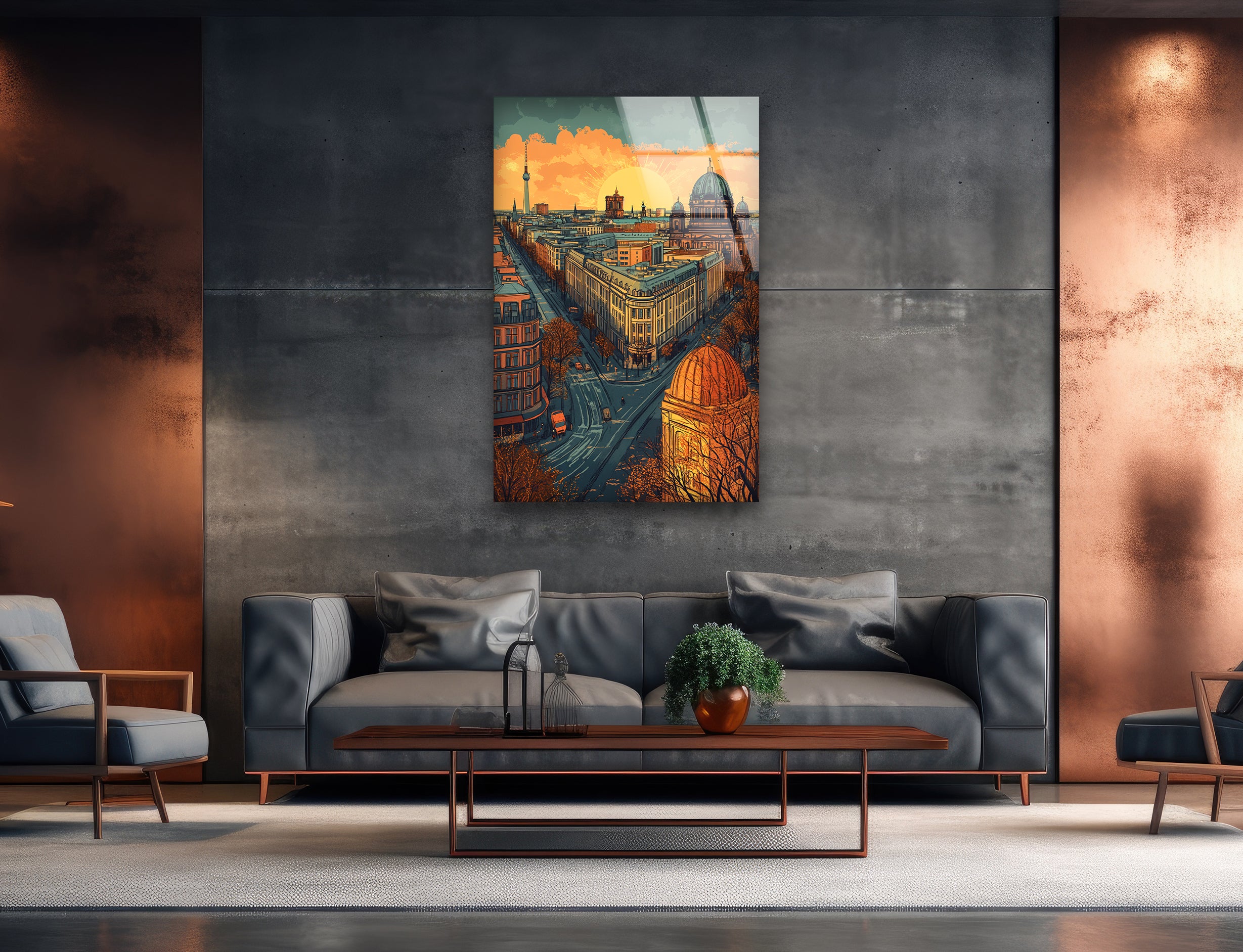 Berlin Graffiti Glass Wall Art - Modern Urban Decor for Living Room, Bedroom & Office - Unique Handmade Glass Artwork for Home & Gifts