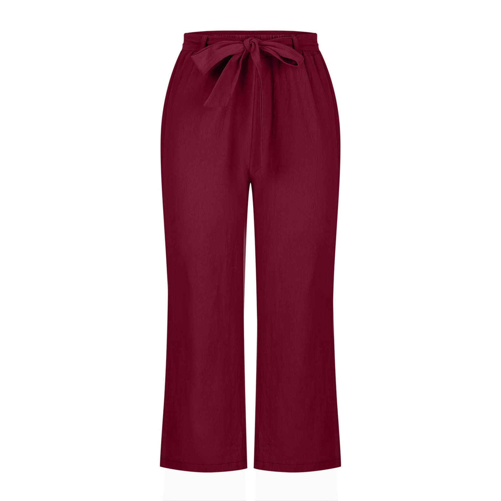 Jiemuxiu Women's Plus Size Linen Capris - Casual Summer Pants, Petite Length Dressy Work Clothes 2024 | Perfect for Office, Travel & Summer Outfits