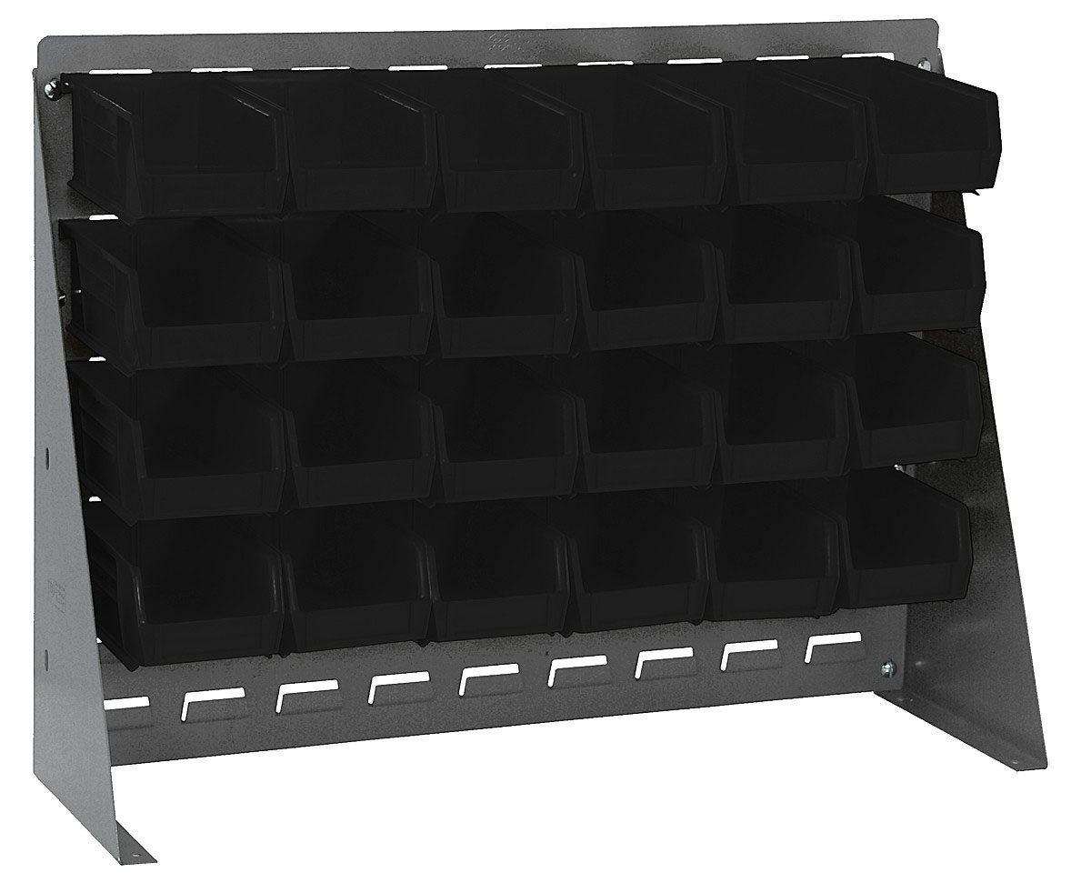 Quantum Storage Systems QBR-2721-210-24 Black Complete Bench Rack with Louvered Panels & Bins - Perfect for Workshop, Garage, and Industrial Storage Organization