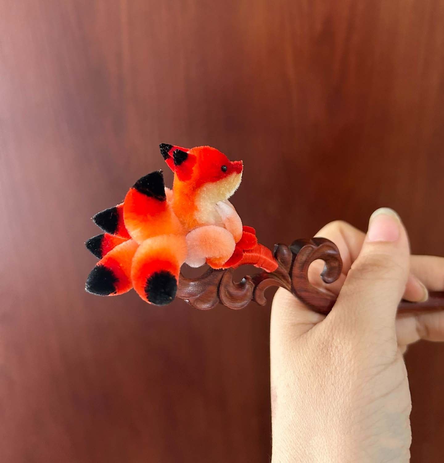 Fox Custom Red Silk Hairpin - Elegant Hair Accessory for Weddings, Parties & Special Occasions | Ronghua Inspired Design
