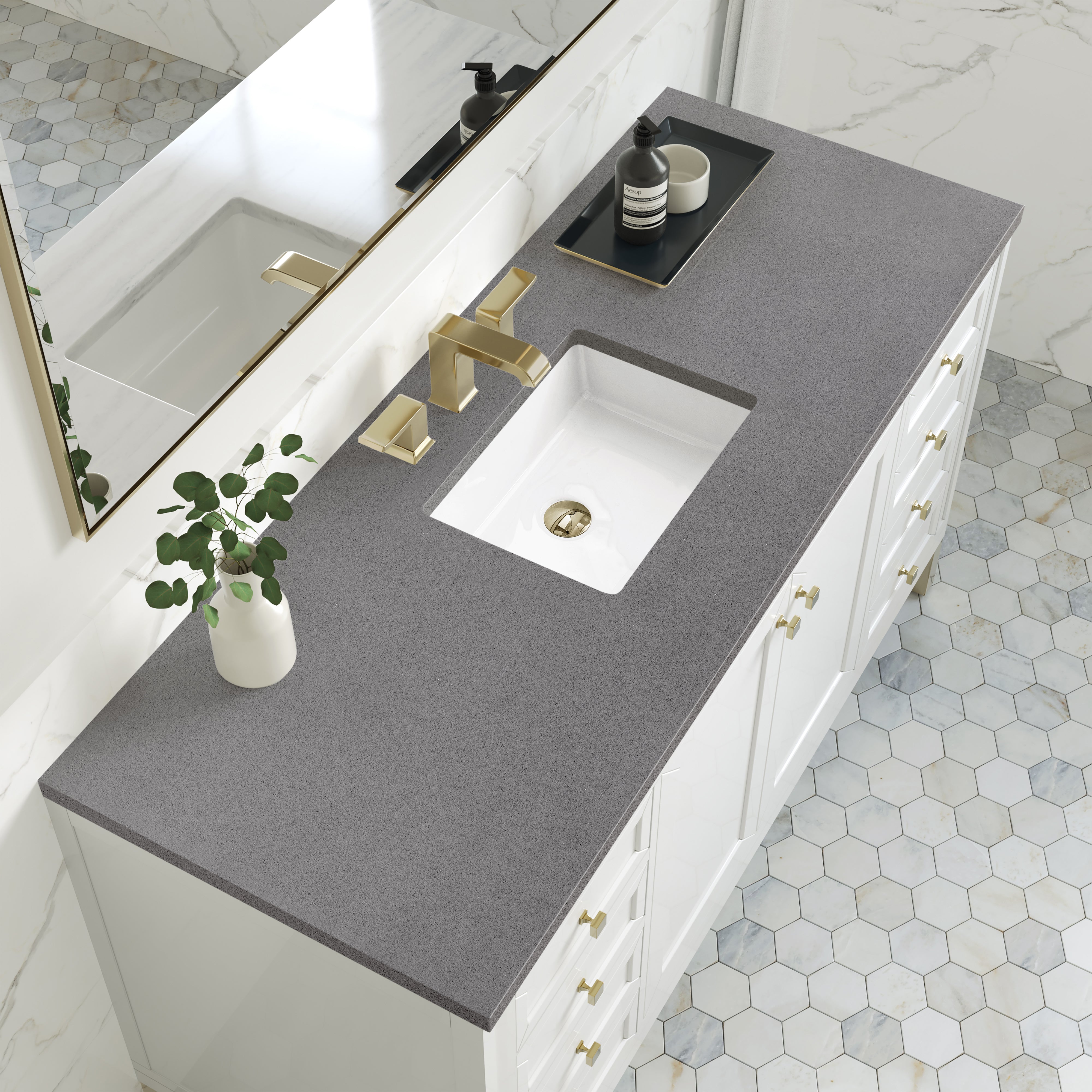 Chicago 60-Inch Single Bathroom Vanity with Glossy White Finish & 3CM Grey Expo Top - Perfect for Modern Home Renovation and Bathroom Upgrade