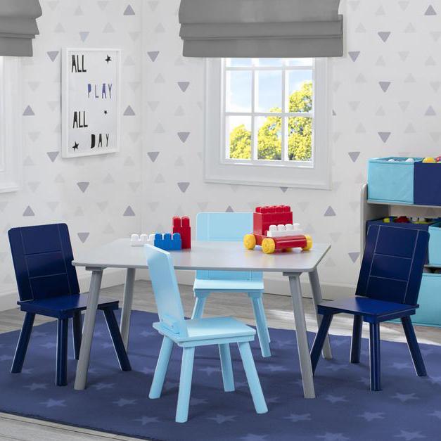 Kids Table and Chair Set - 4-Piece Wooden Children's Furniture for Playroom, Learning & Dining - Perfect for Toddlers & Preschoolers (Pink/Blue) - Ideal for Arts & Crafts, Snack Time, and Homeschooling Activities