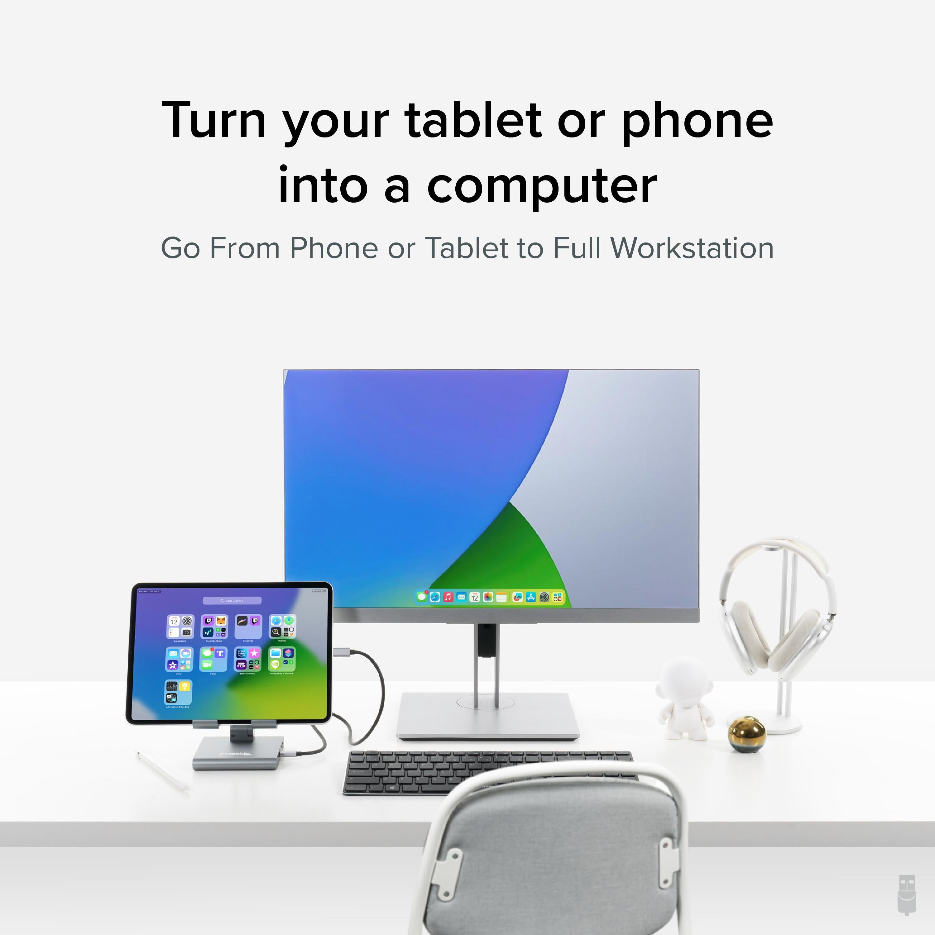 Plugable USB C Docking Station Stand for Tablets, Phones & iPads - 100W Fast Charging - Perfect for Home Office, Gaming & Travel