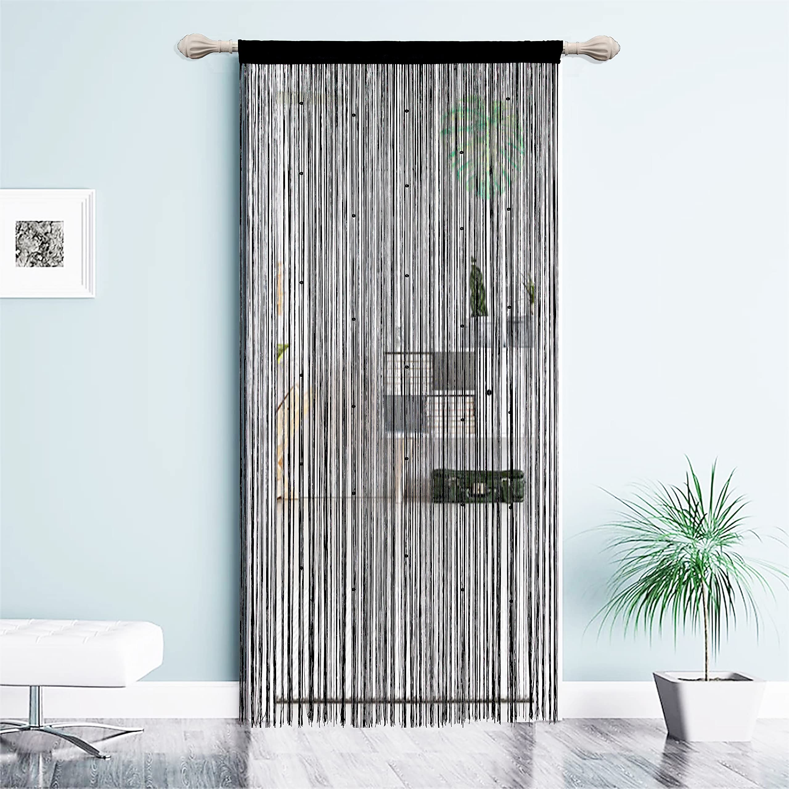 QiBoYuYe Beaded Curtains for Doorway - 39x79 Inch Black Tassel Beaded Door Curtain, Window Panel & Room Divider - Elegant Wall Decor for Bedroom, Closet & Living Room - Perfect for Boho Home Decor, Privacy Screen & Stylish Room Partition