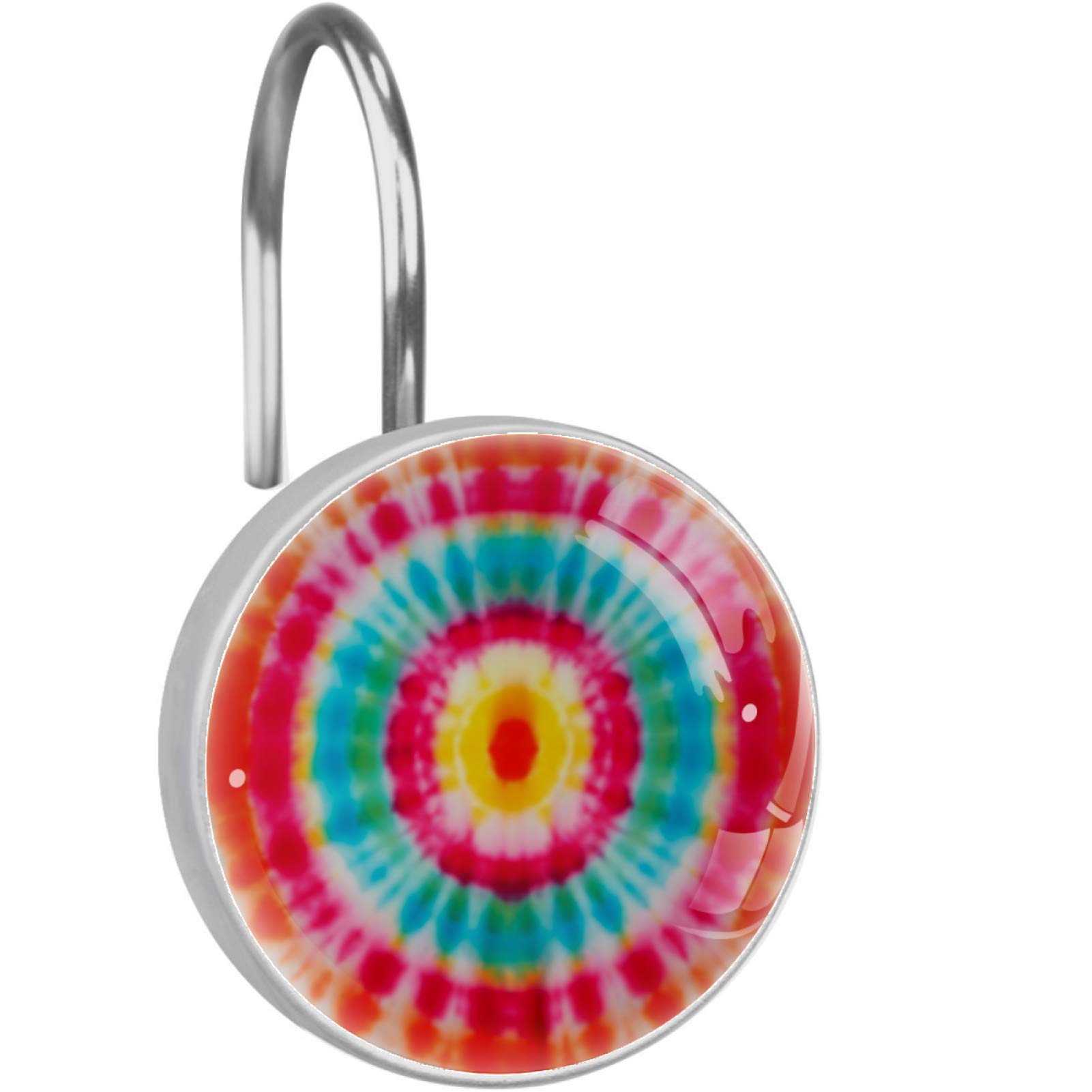 Vibrant Tie-Dye Shower Curtain Hooks - Set of 12 Double Rings for Bathroom Decor, Durable Fabric Shower Rod Hooks with Bright Colors - Perfect for Boho, Coastal, or Modern Bathroom Styles