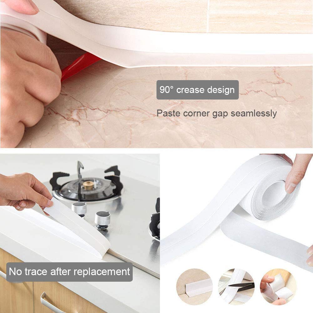 Orrda PVC Self-Adhesive Caulk Strip - 3.2 Meter White Waterproof Sealing Tape for Kitchen Countertops, Sinks, Bathrooms, Toilets & Bathtubs - Floor Wall Edge Protector & Gap Filler for Home Improvement Projects