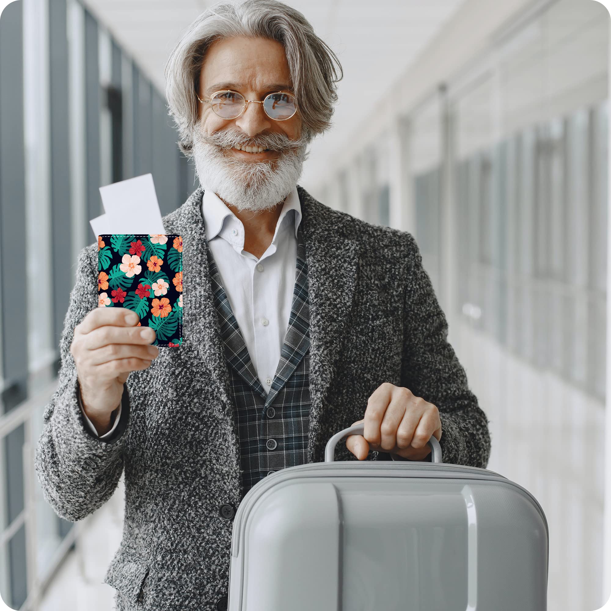 Premium Leather Passport Cover with Vaccine Card Holder - Floral Design Family Travel Wallet for Men & Women - Waterproof RFID Blocking Passport Case for International Trips & Air Travel