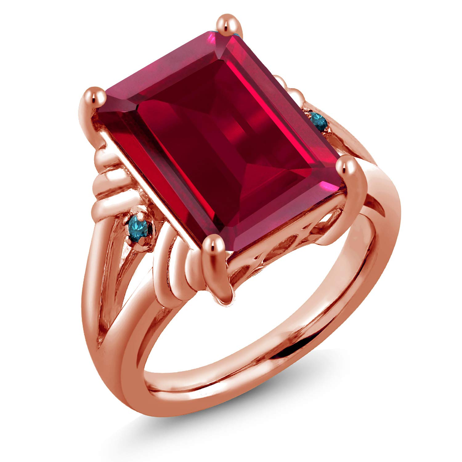 8.03 Ct Genuine Red Ruby & Blue Diamond 18K Rose Gold Plated Sterling Silver Ring for Women | Elegant Wedding, Anniversary, Valentine's Day Gift Jewelry