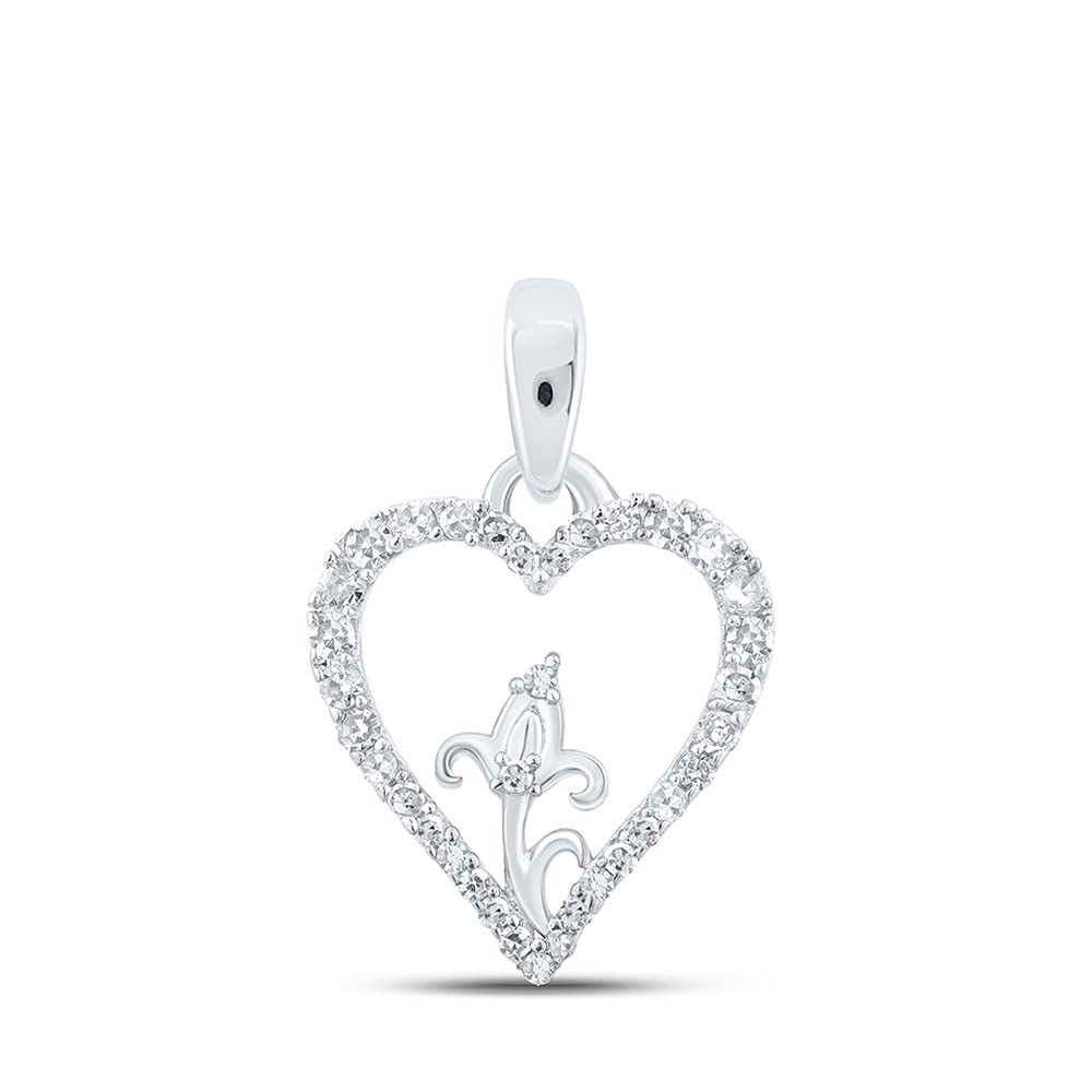 10K White Gold Women's Round Diamond Flower Heart Pendant Necklace - 1/8 CTTW (0.125 Carat) - Elegant Jewelry Gift for Anniversary, Valentine's Day & Special Occasions