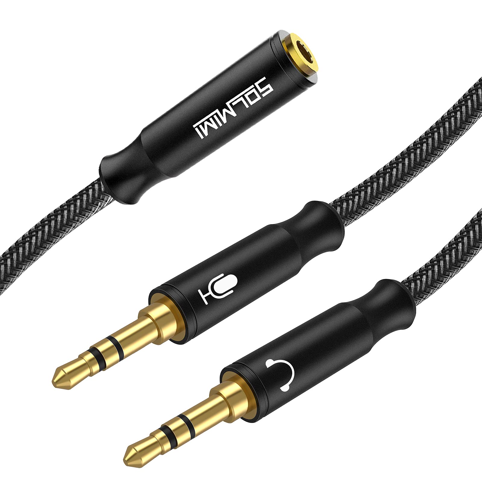 3.5mm Headphone Splitter Cable - Female to Dual Male TRS Audio Y Adapter for Gaming Headsets & PC | CTIA Standard | Nylon-Braided Matte Black (0.3M) | Perfect for Multiplayer Gaming, Streaming & Conference Calls