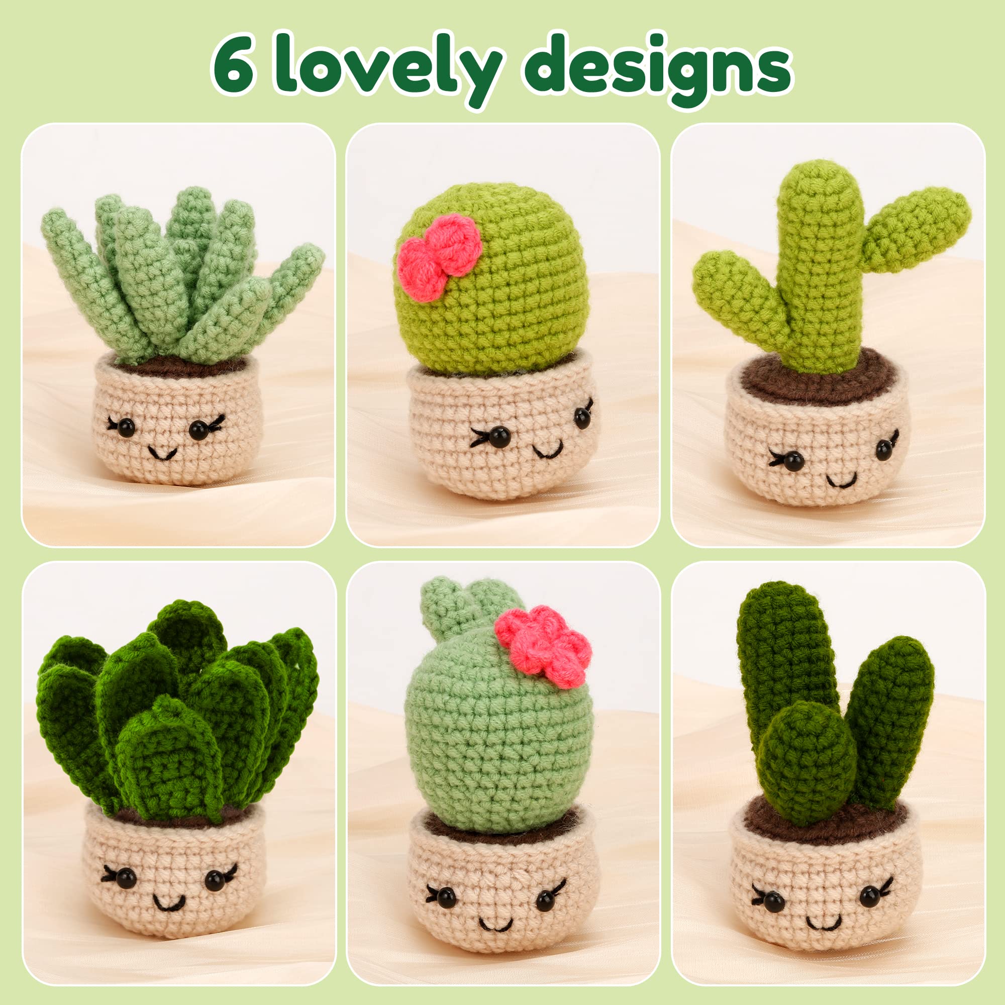Karsspor Beginner Crochet Kit for Adults - 6 Piece Succulent Crochet Set with Step-by-Step Instructions & Video Tutorials | Complete DIY Crochet Starter Kit for Beginners (Patented) | Perfect for Home Decor, Gifts & Relaxation