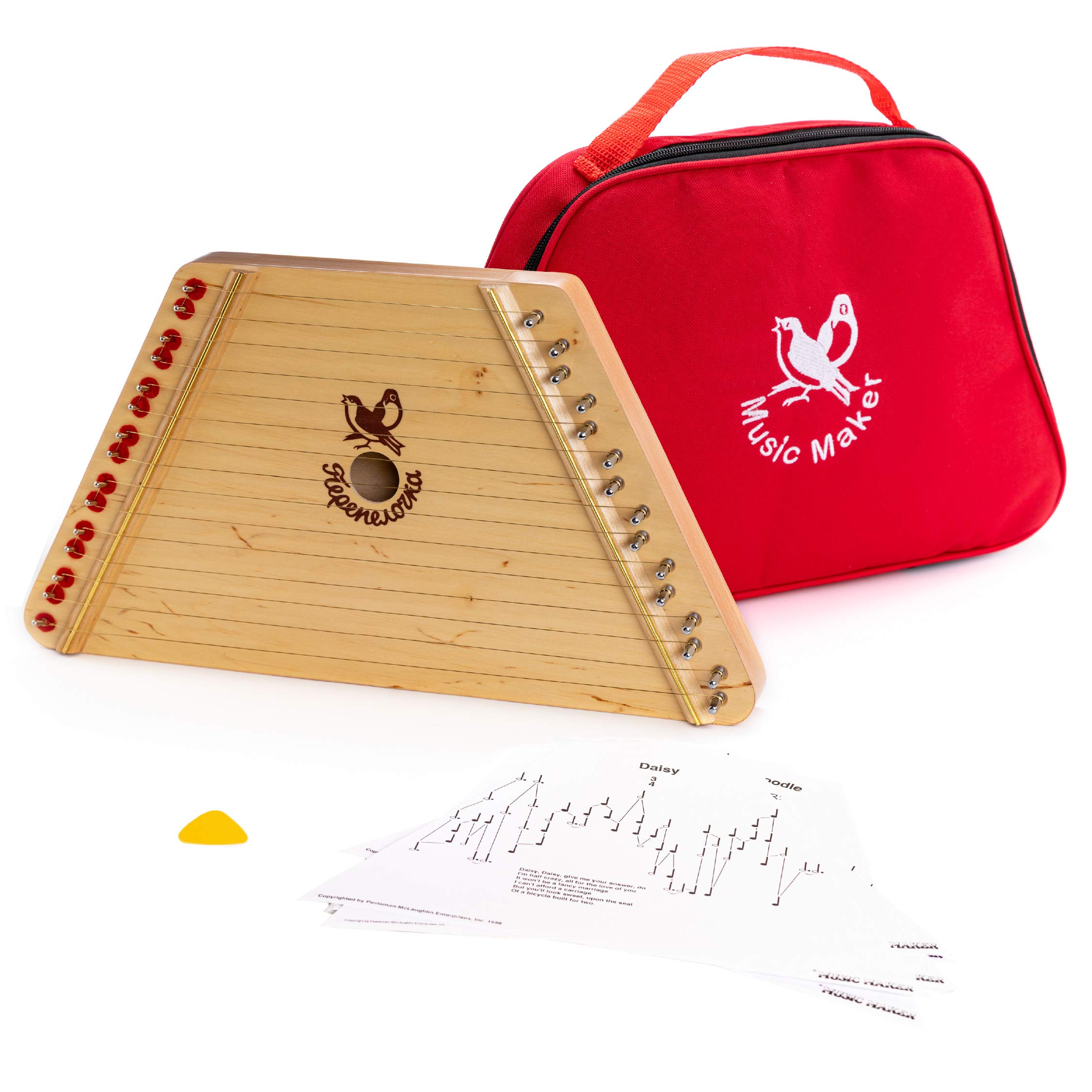 European Expressions Lap Harp - Portable 15-String Musical Instrument with Sheet Music & Red Carrying Case - Perfect for Kids, Beginners, Music Therapy & Home Decor